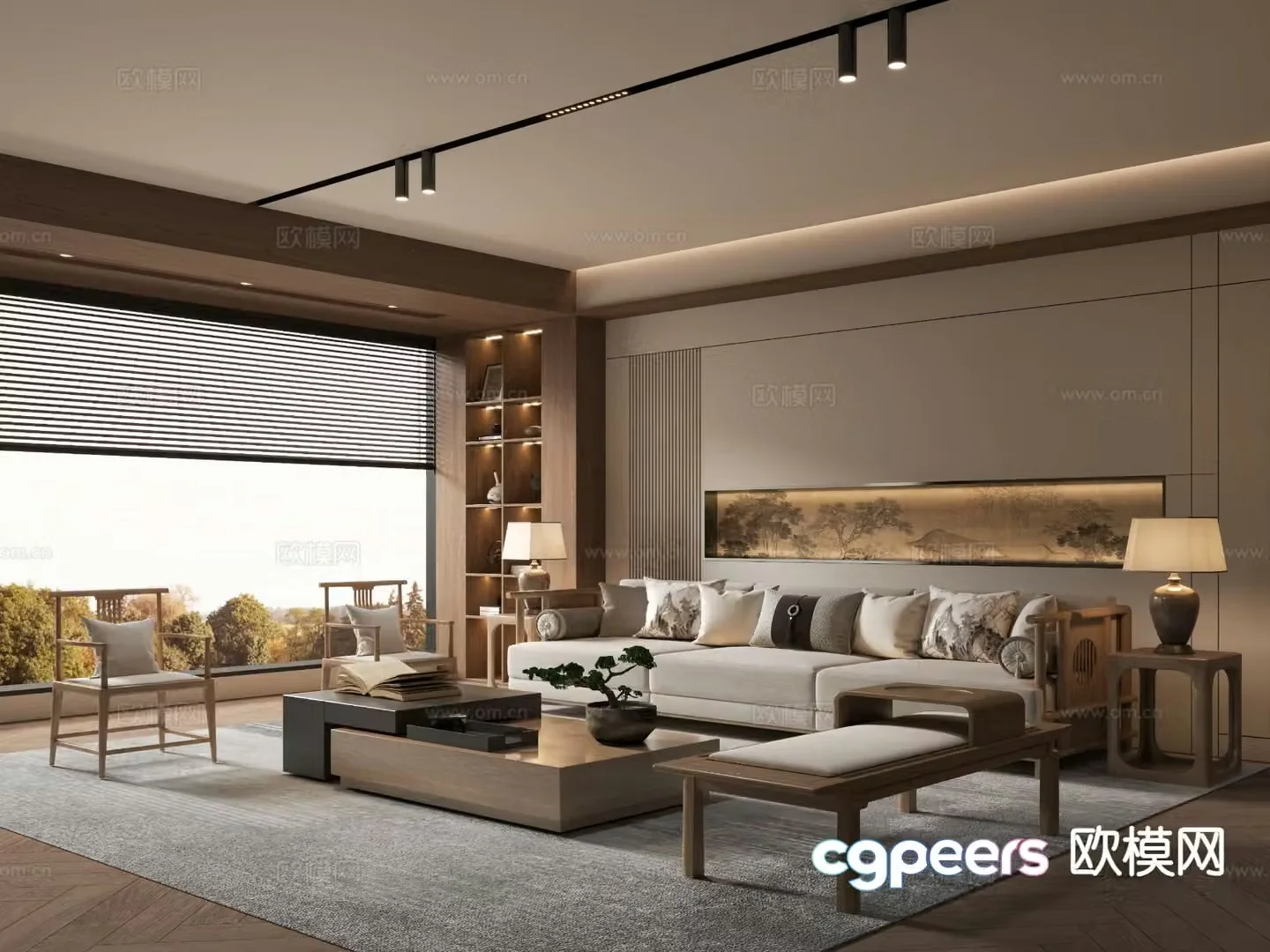 New Chinese Zen Living Room Song Style Aesthetics 3D Model