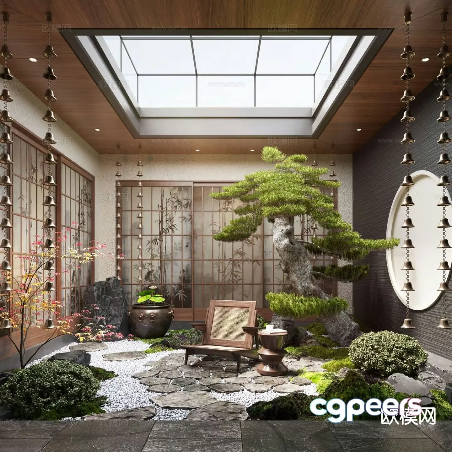 New Chinese Zen Patio Courtyard Landscape 3D Model