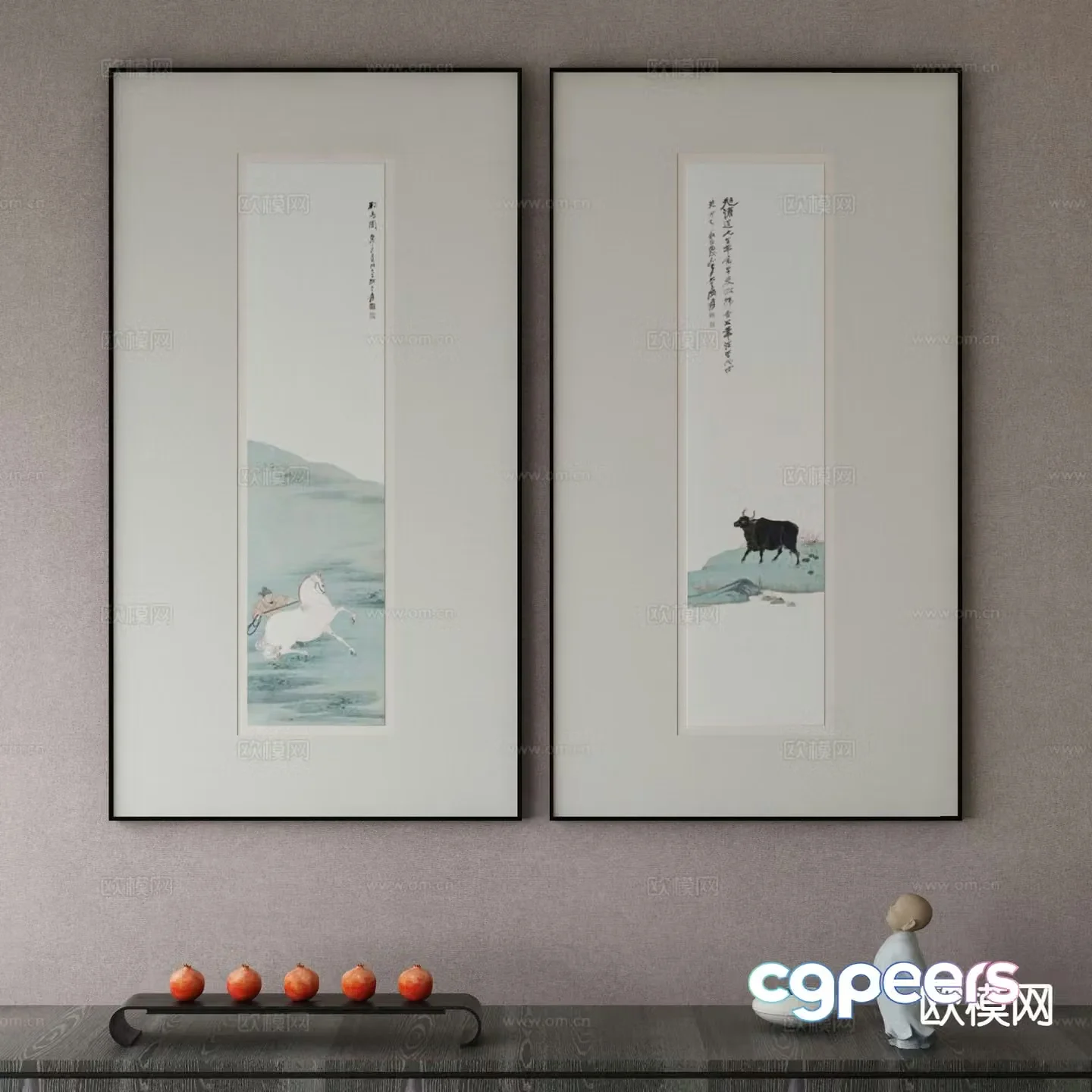 New Chinese style decorative painting calligraphy and painting ancient painting 3D model