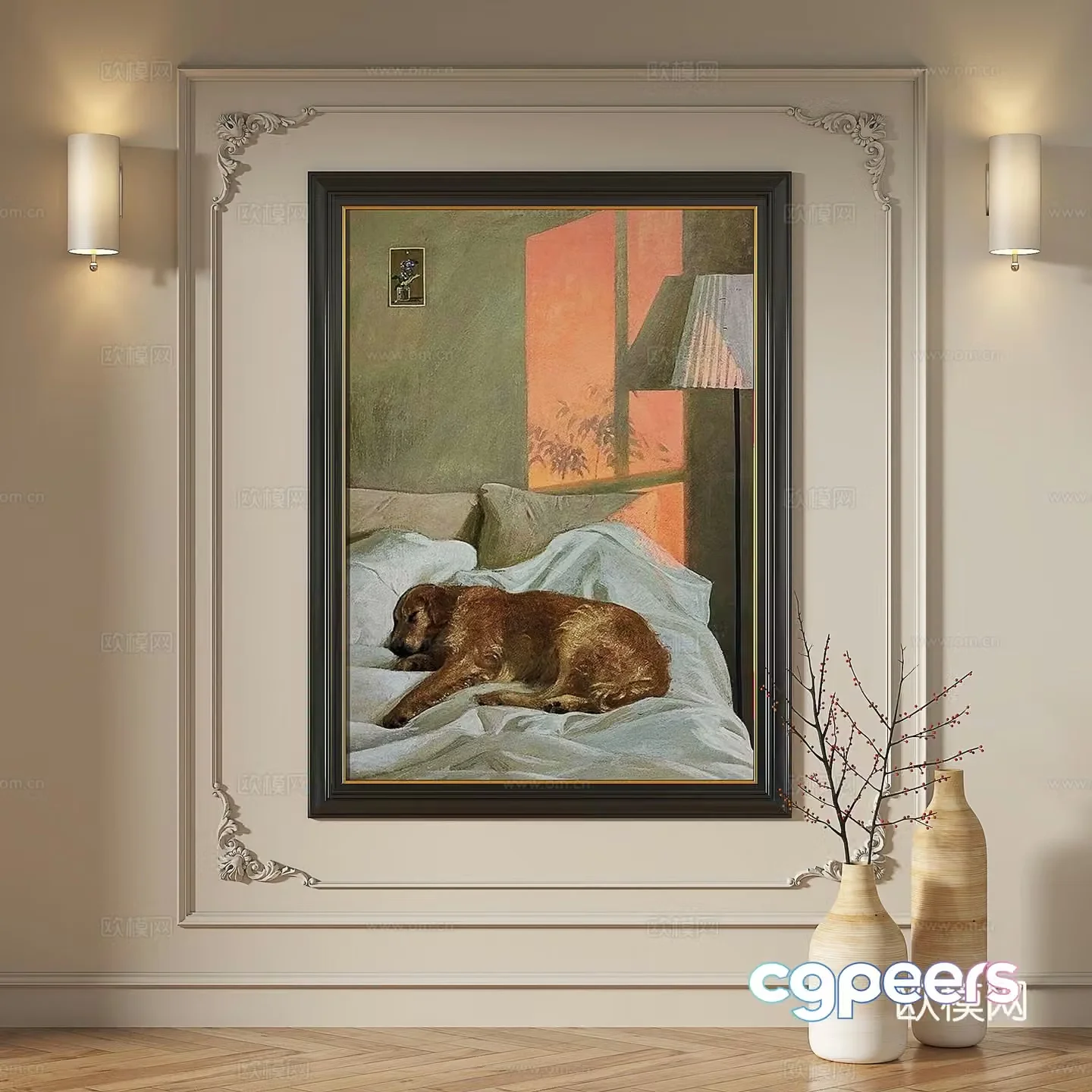 French retro oil painting modern light luxury abstract decorative painting 3d model