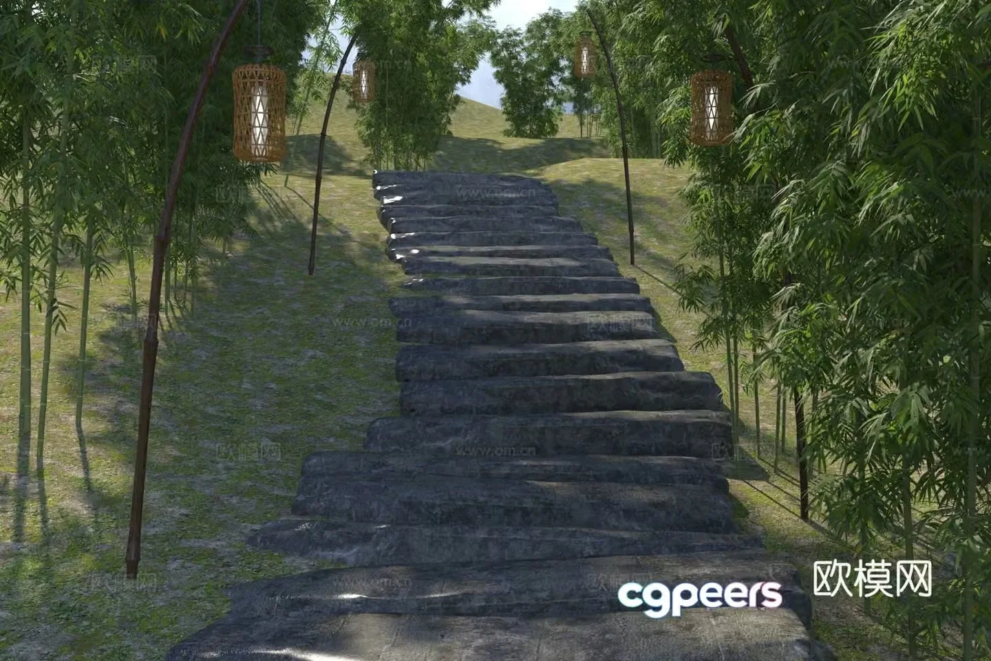 Modern bamboo forest park landscape stairs 3d model