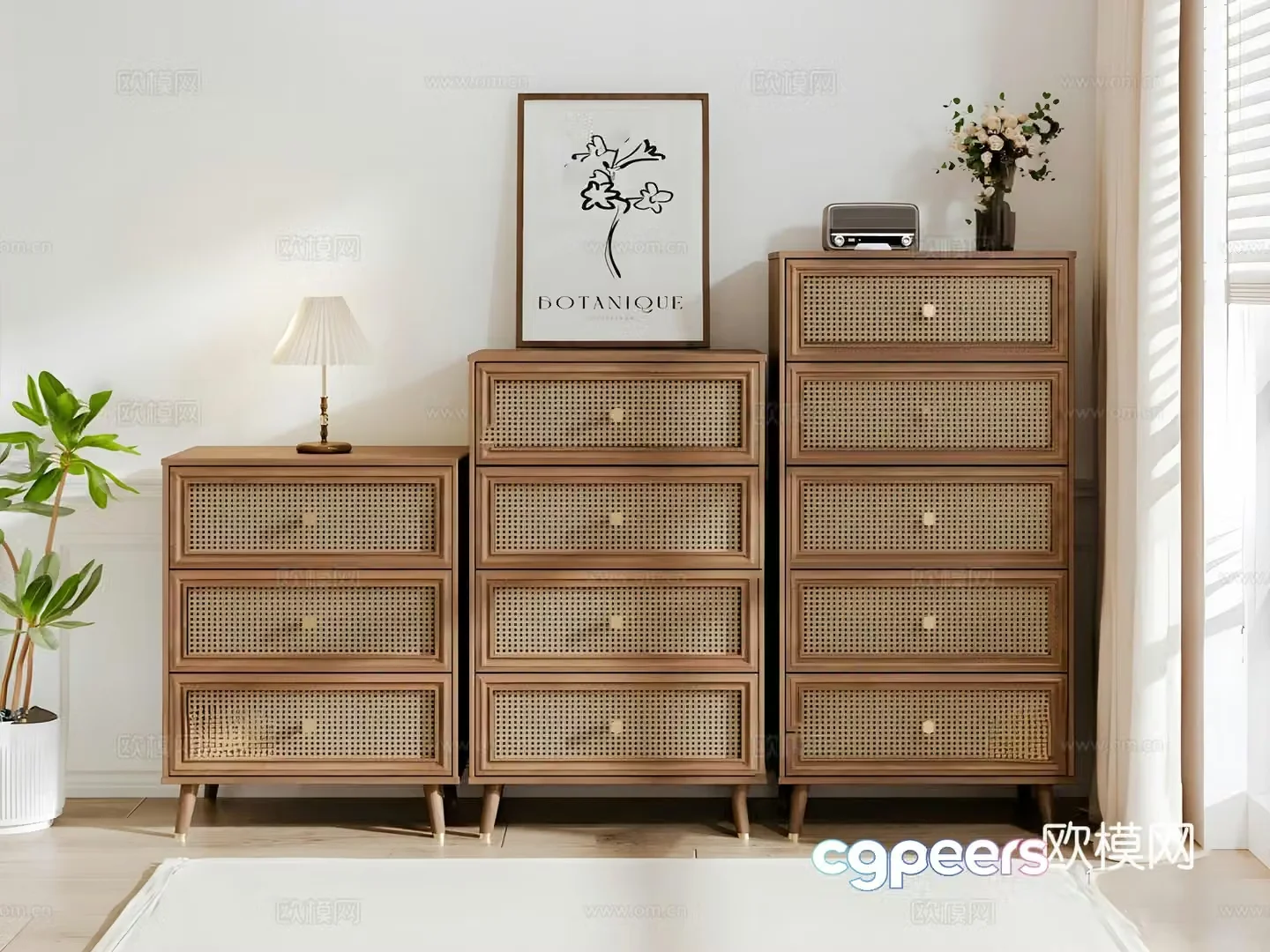 Nordic Chinese style chest of drawers 3D model