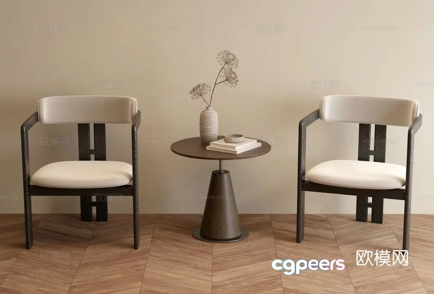 Wabi-sabi medieval leisure chair side table 3D model
