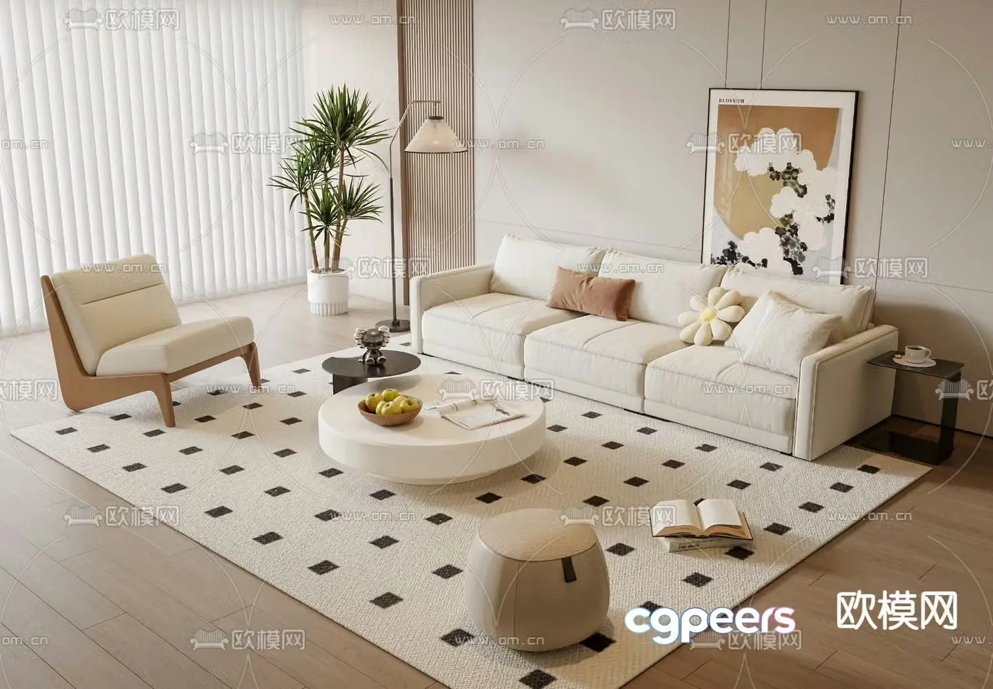 Cream style modular sofa 3d model