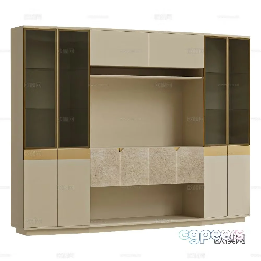 3D model of desk cabinet combination cabinet