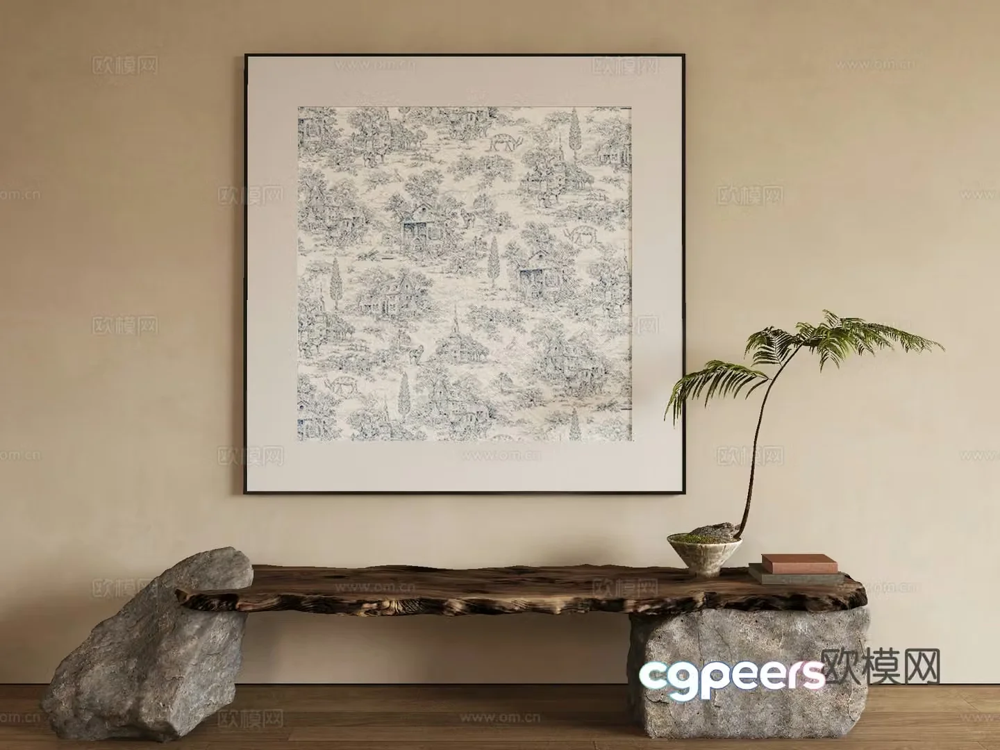 Modern texture painting decorative painting 3d model