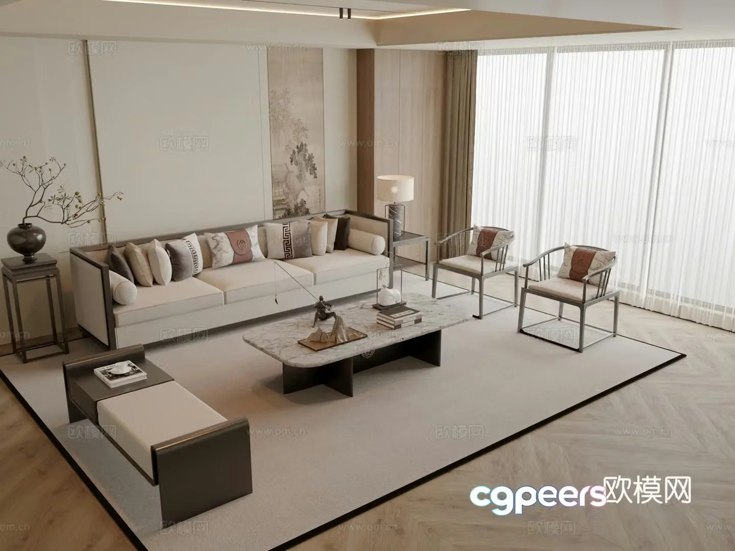 New Chinese style modular sofa 3d model