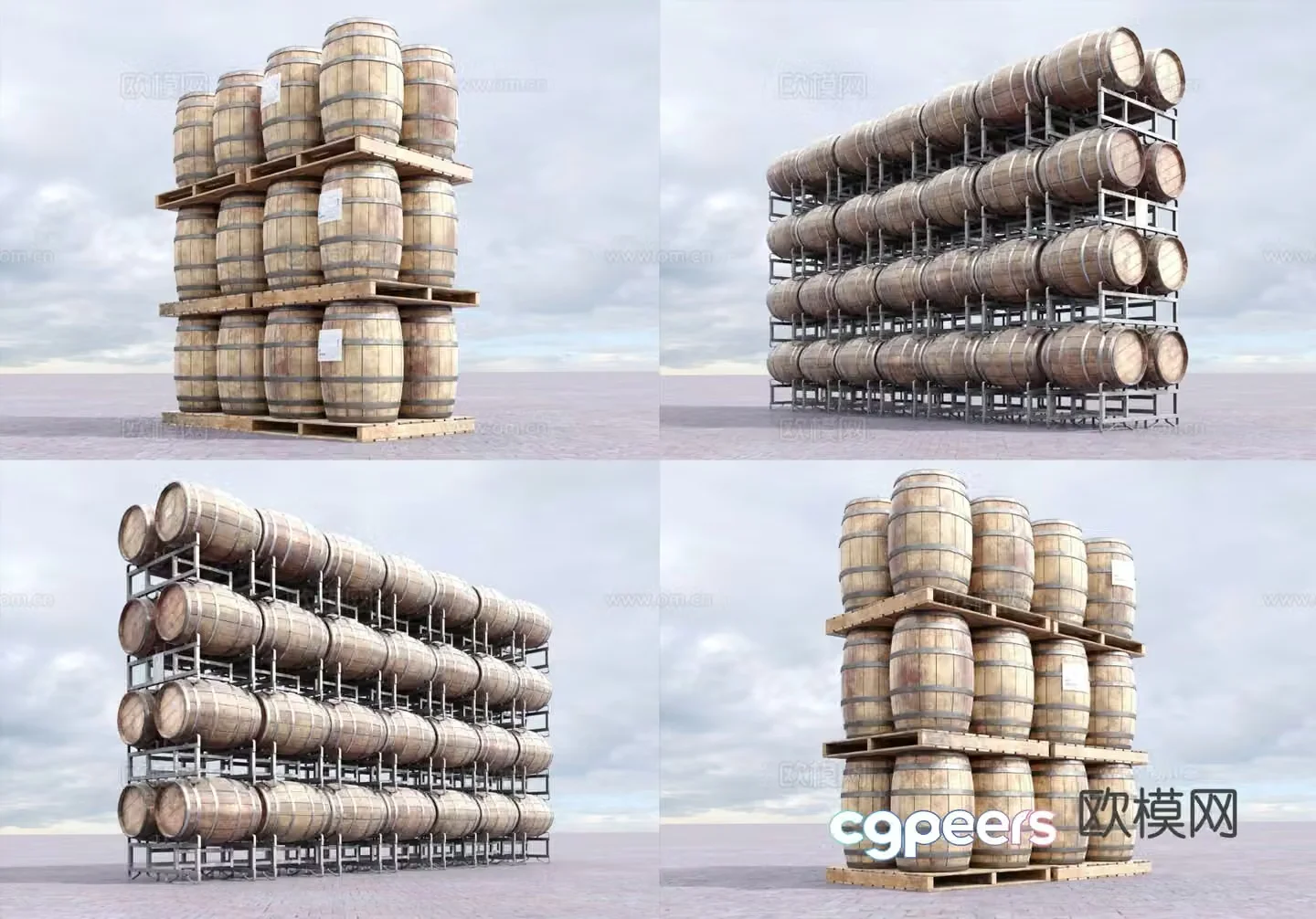 Cargo Shelves Wine Barrels Warehouse Shelves Storage Racks 3D Model