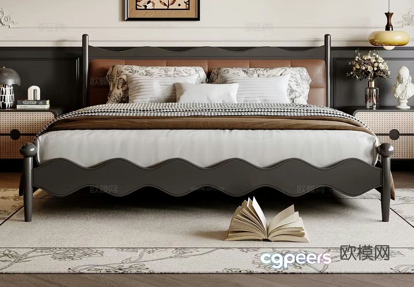 French double bed 3d model