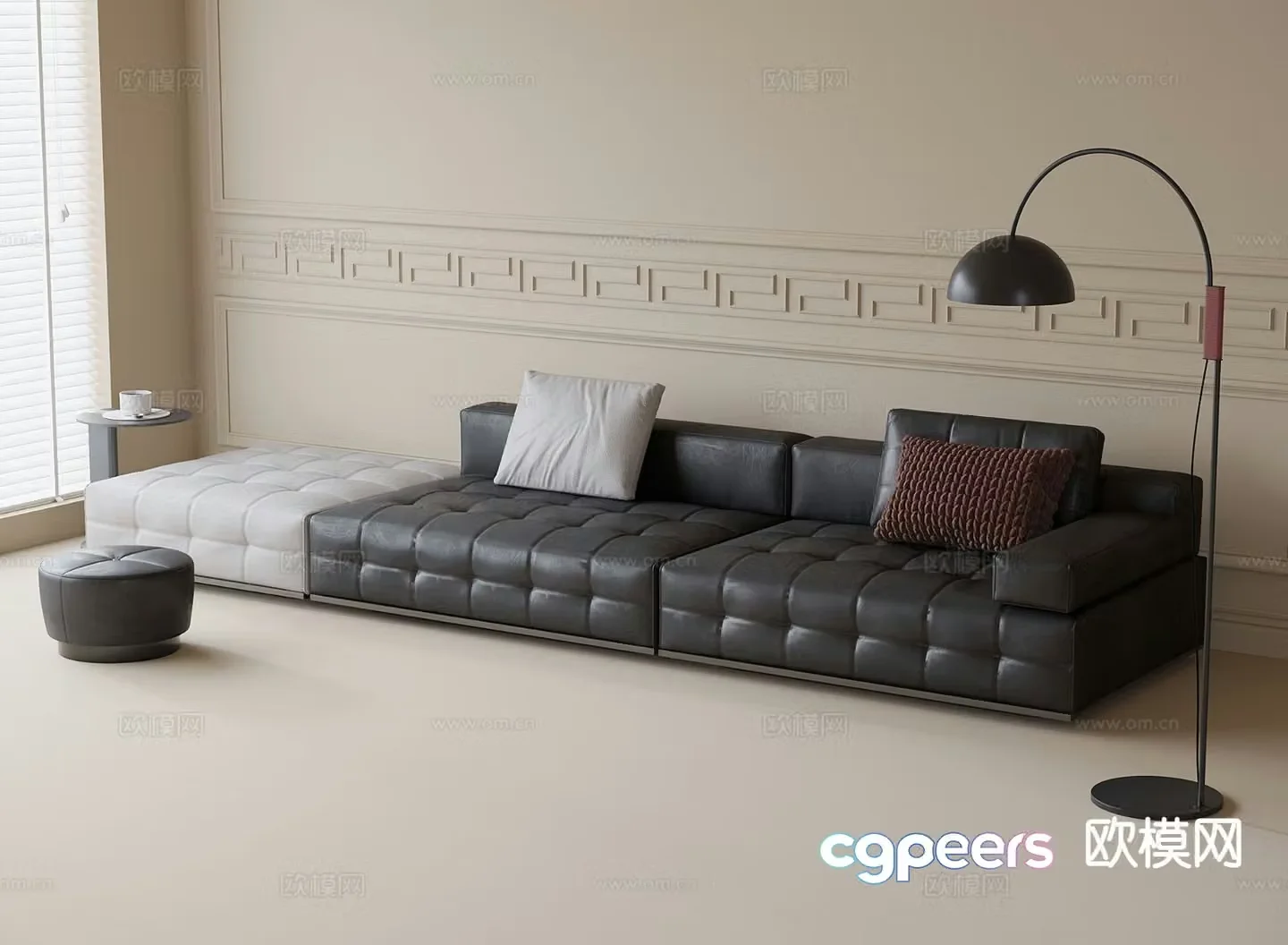 Modern leather sofa three seater sofa 3d model