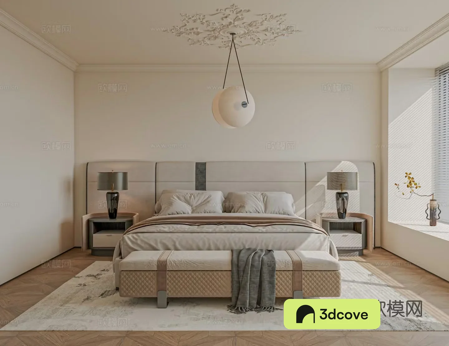 French bedroom bed nightstand accessories curtains carpet