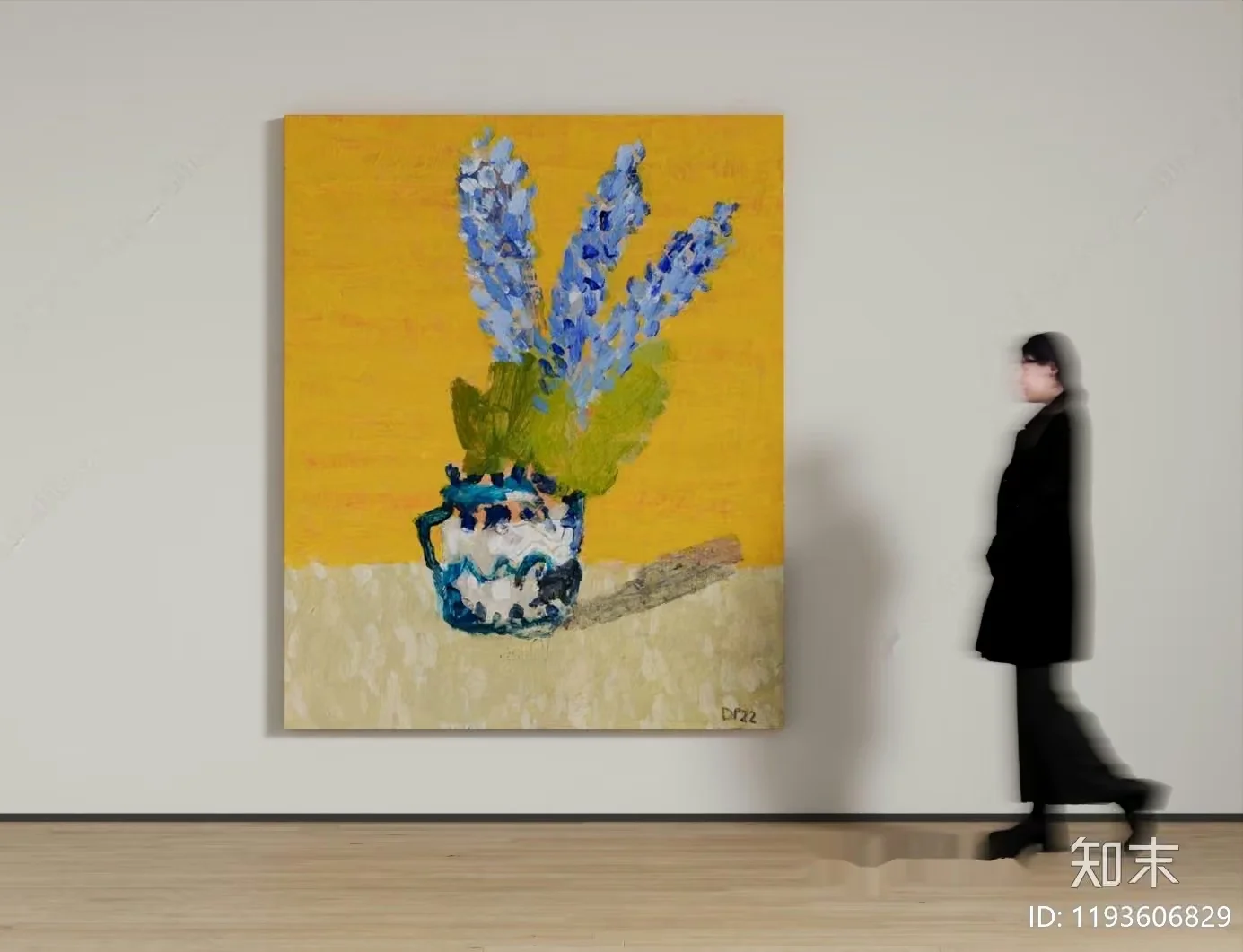 A Woman In A Black Outfit Walking Past A Painting 3D Model – 22316 – CORONA Render