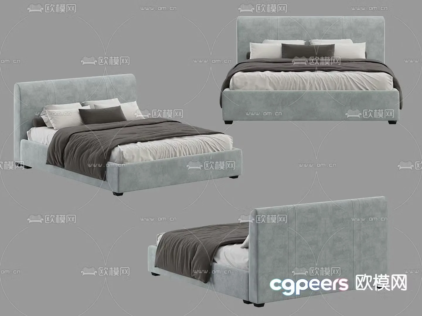 Simple double bed 3d model