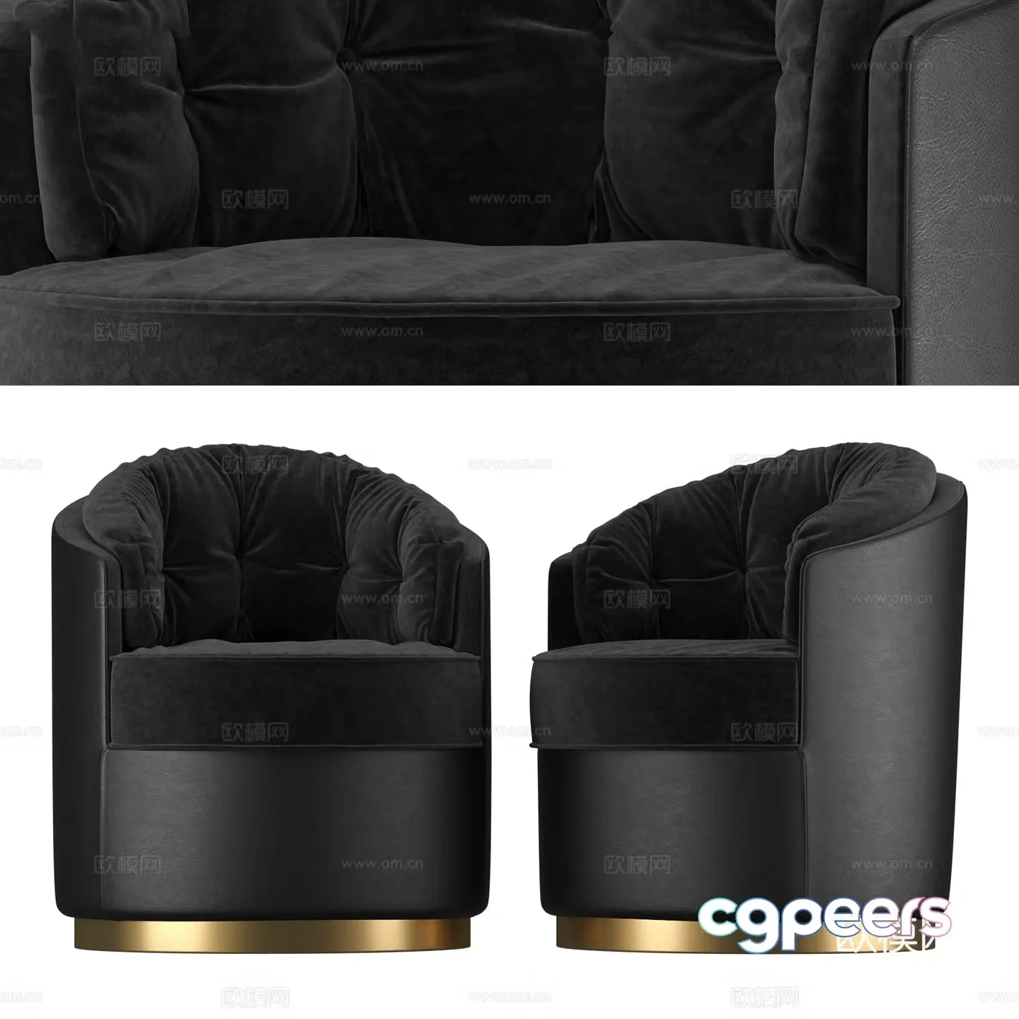 Modern Italian light luxury black fabric armchair 3d model