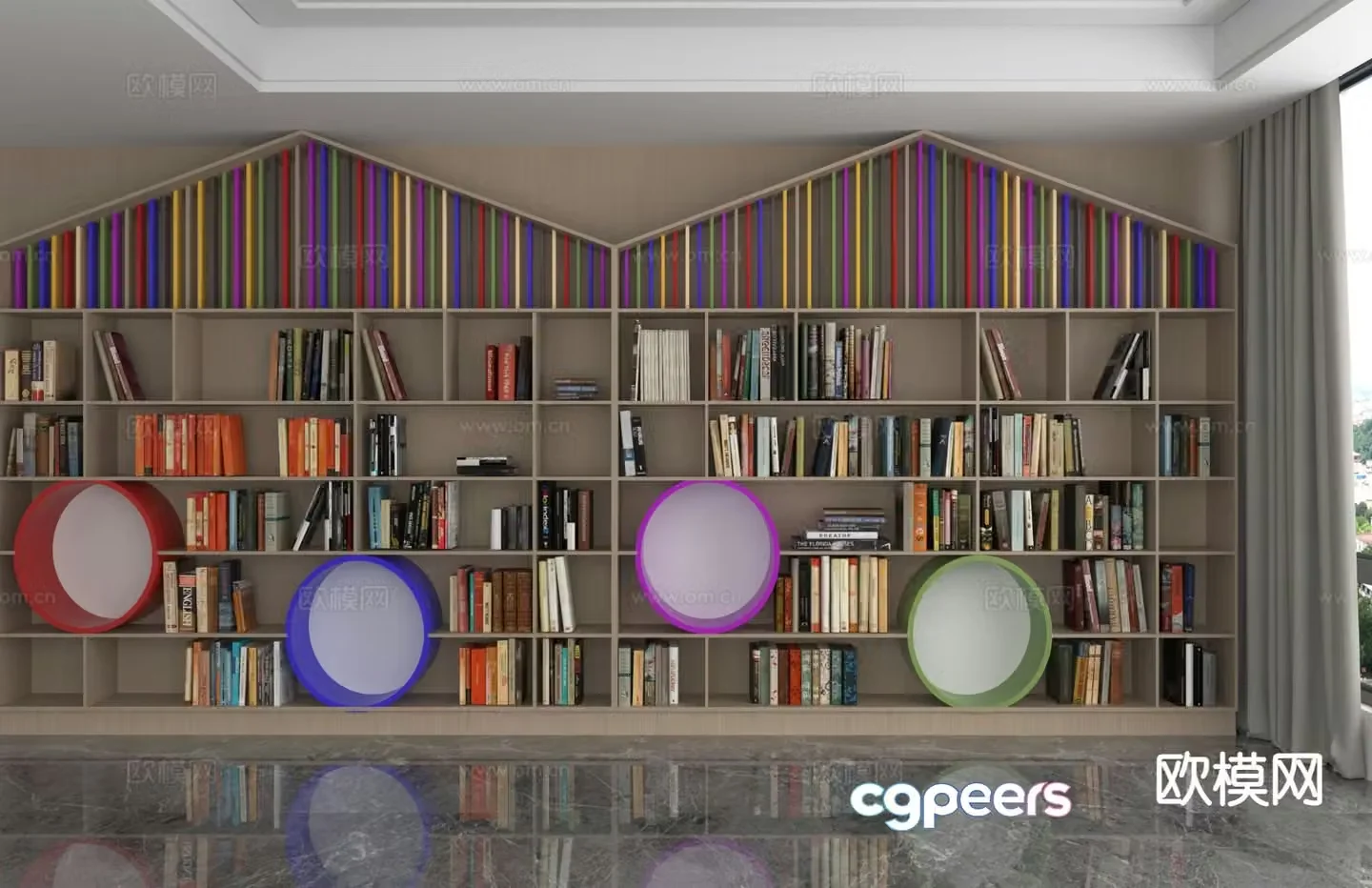 Modern bookcase display cabinet 3d model