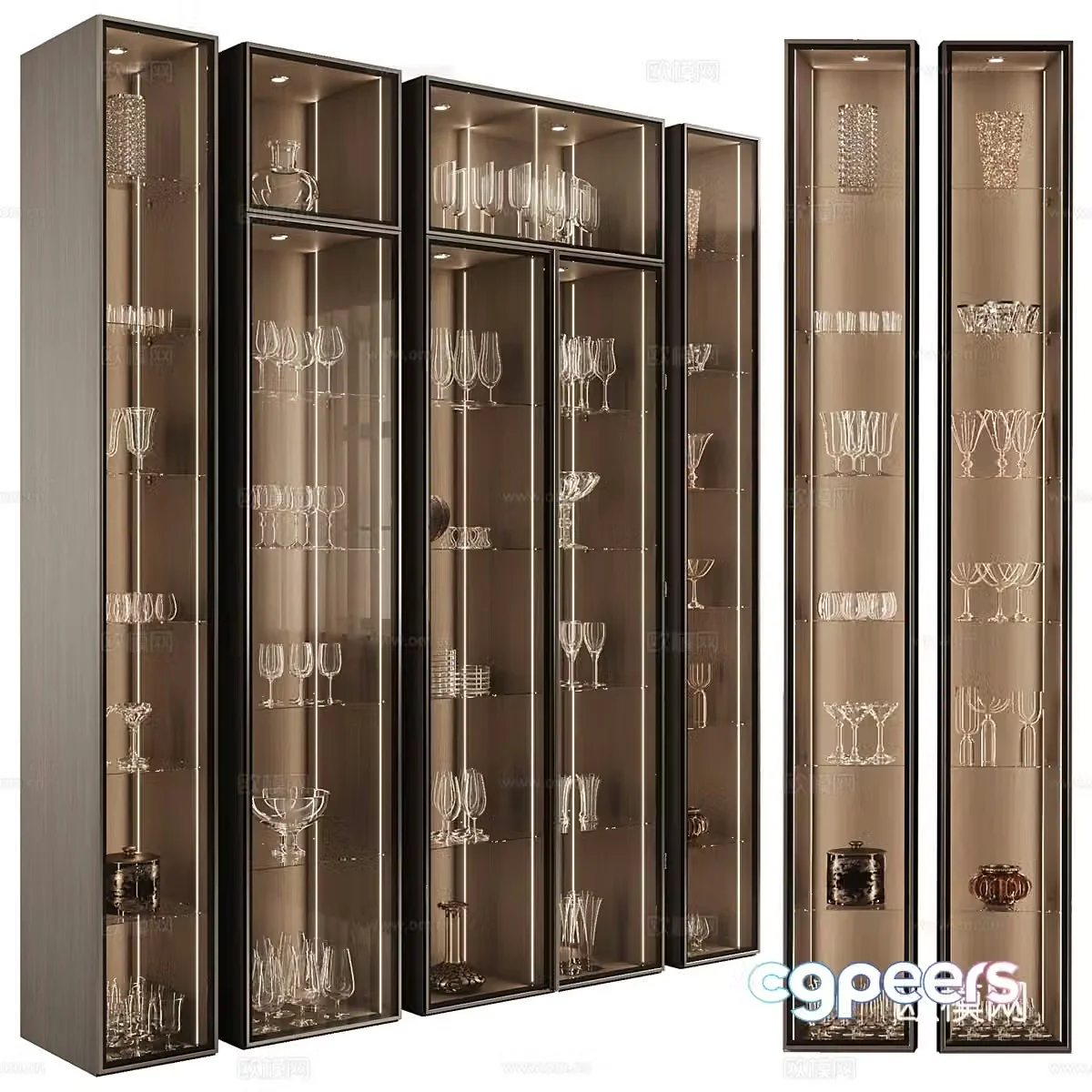 Modern light luxury minimalist glass wine cabinet 3D model