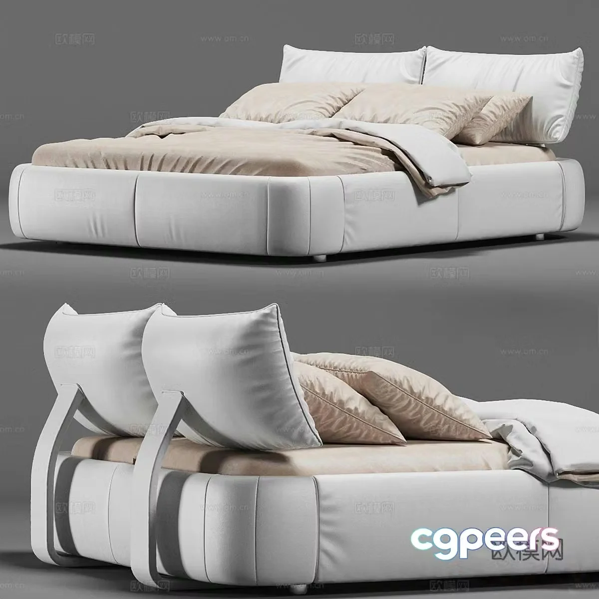 QUAELA Modern Art Double Bed Leather Double Bed Minimalist Bed 3D Model