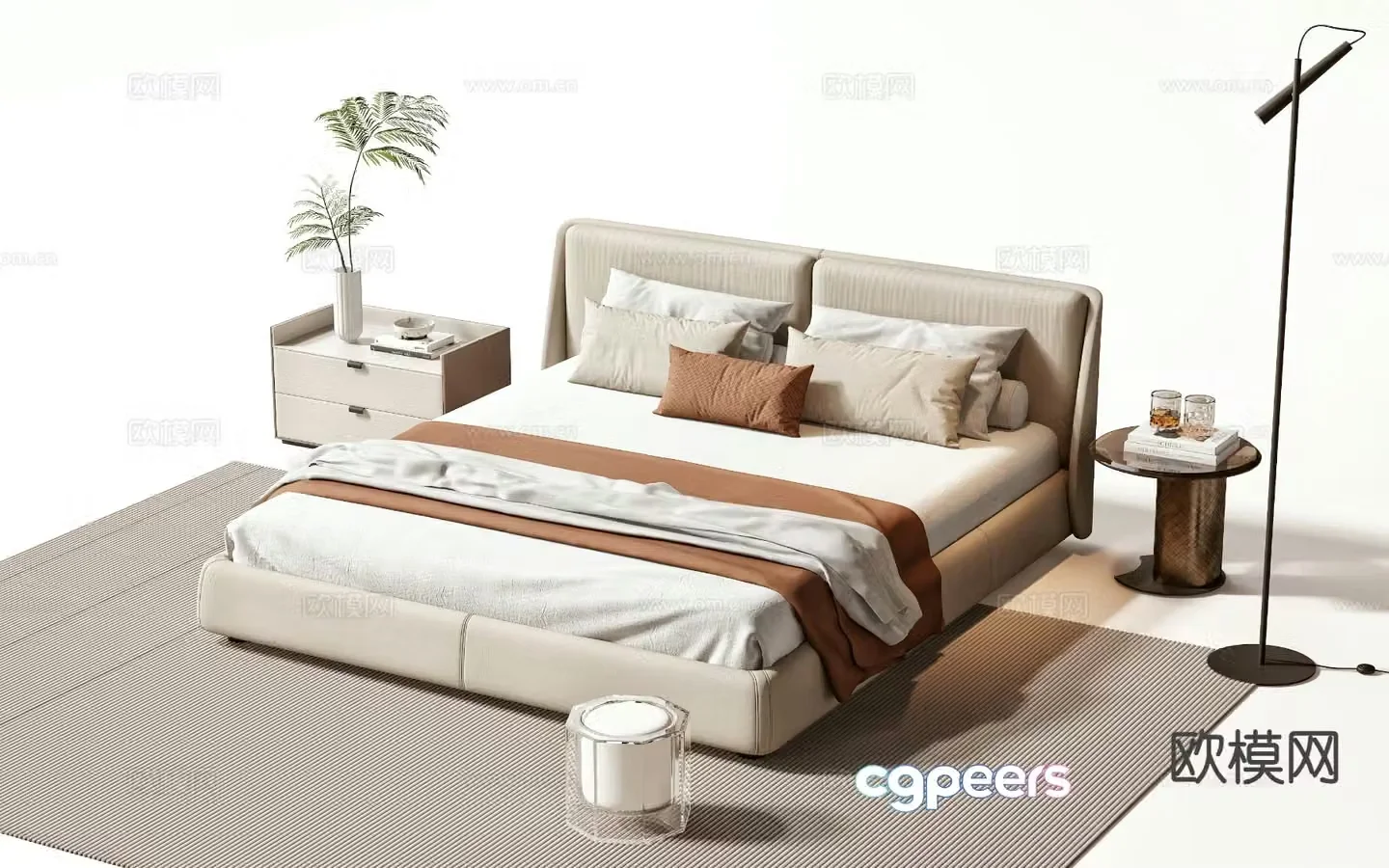 Modern double bed 3d model