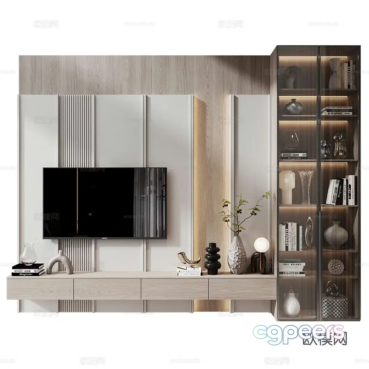 Modern Italian minimalist TV background wall 3d model