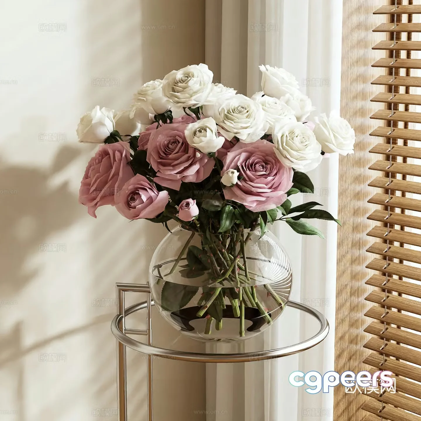 Rose vase flowers flower arrangement 3d model