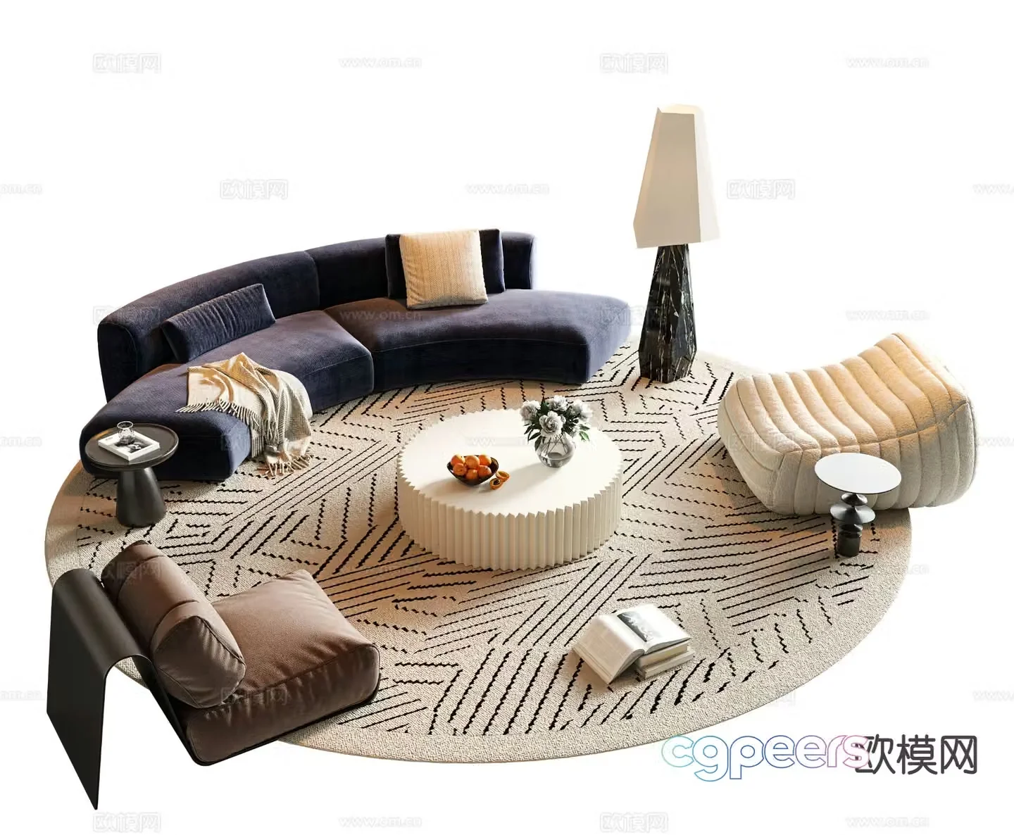 Cream style sofa combination 3d model