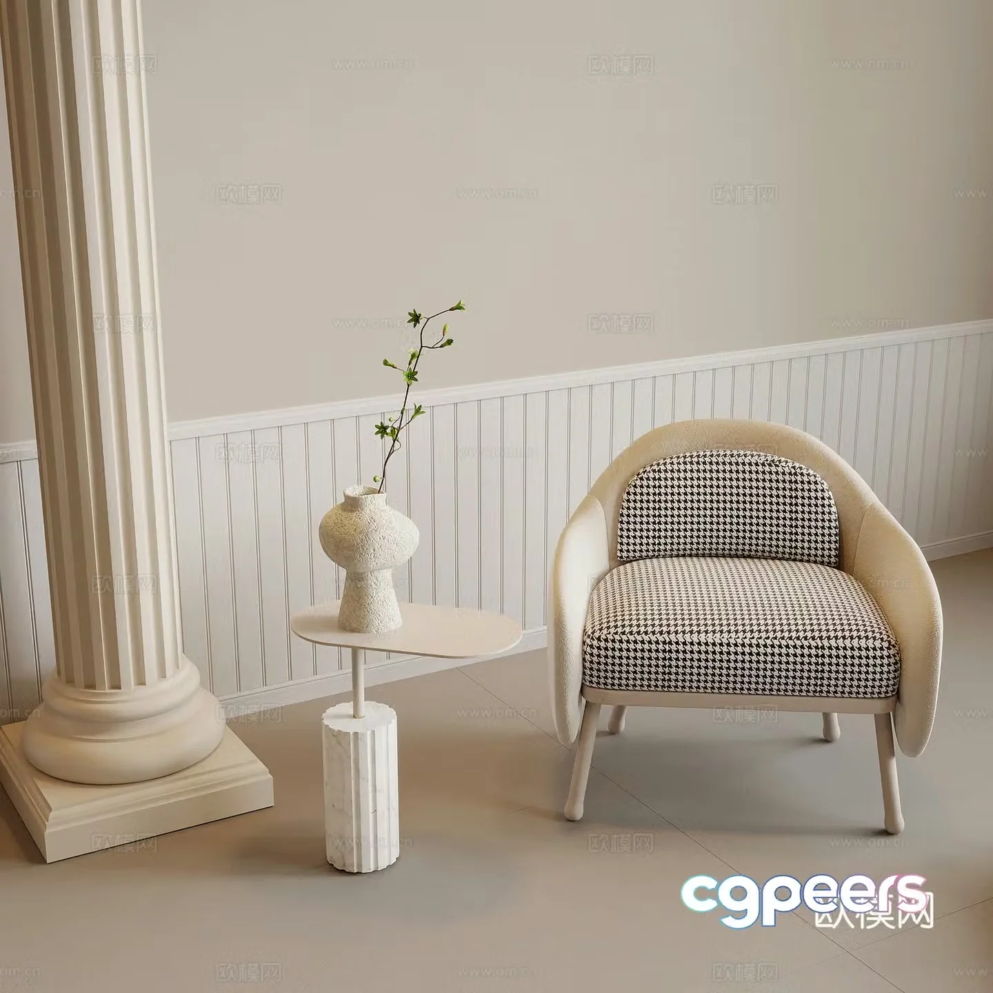 Leisure chair cream style leisure chair single chair side 3d model