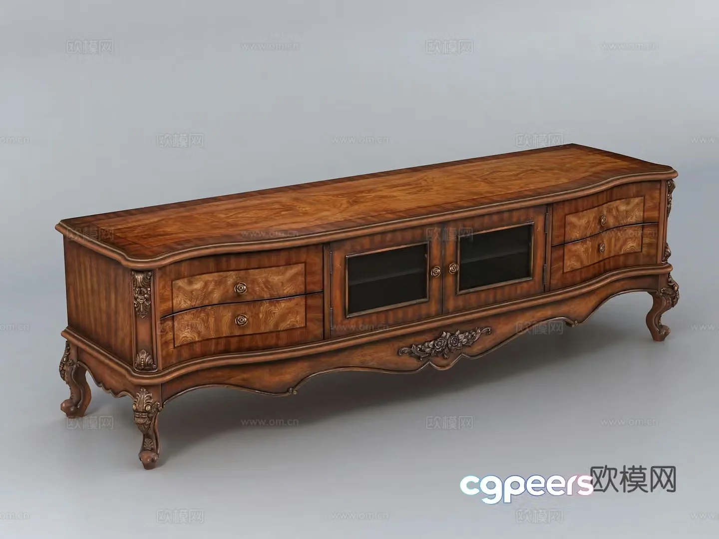Classic European solid wood TV cabinet 3D model