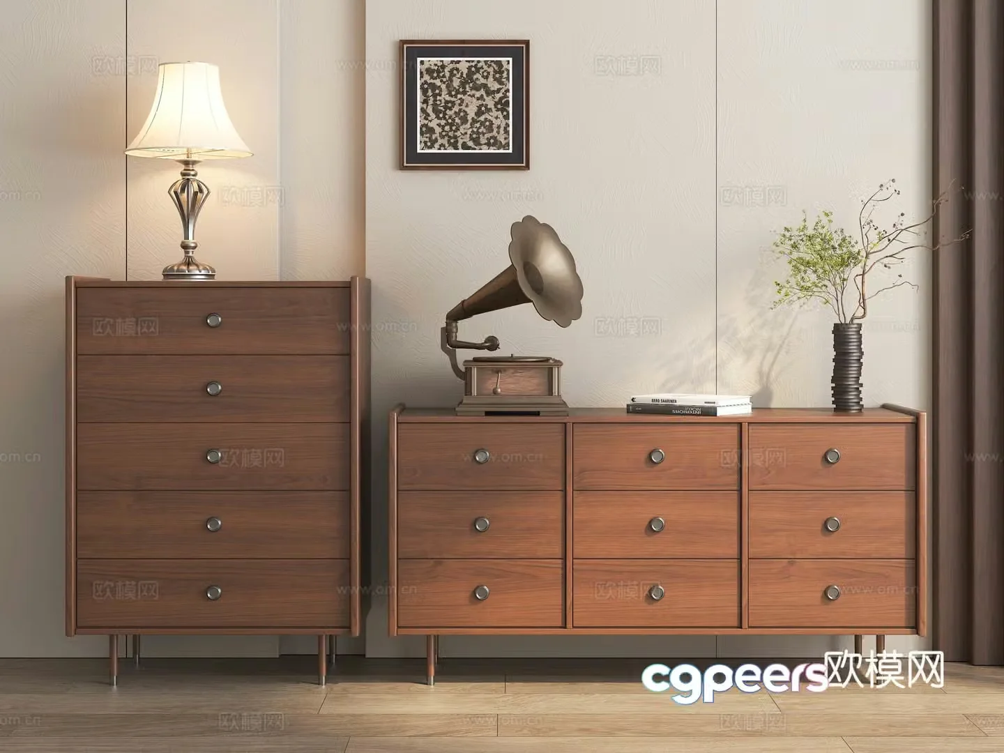 Modern porch cabinet side cabinet medieval style porch cabinet high and low cabinet chest of cabinet 3D model