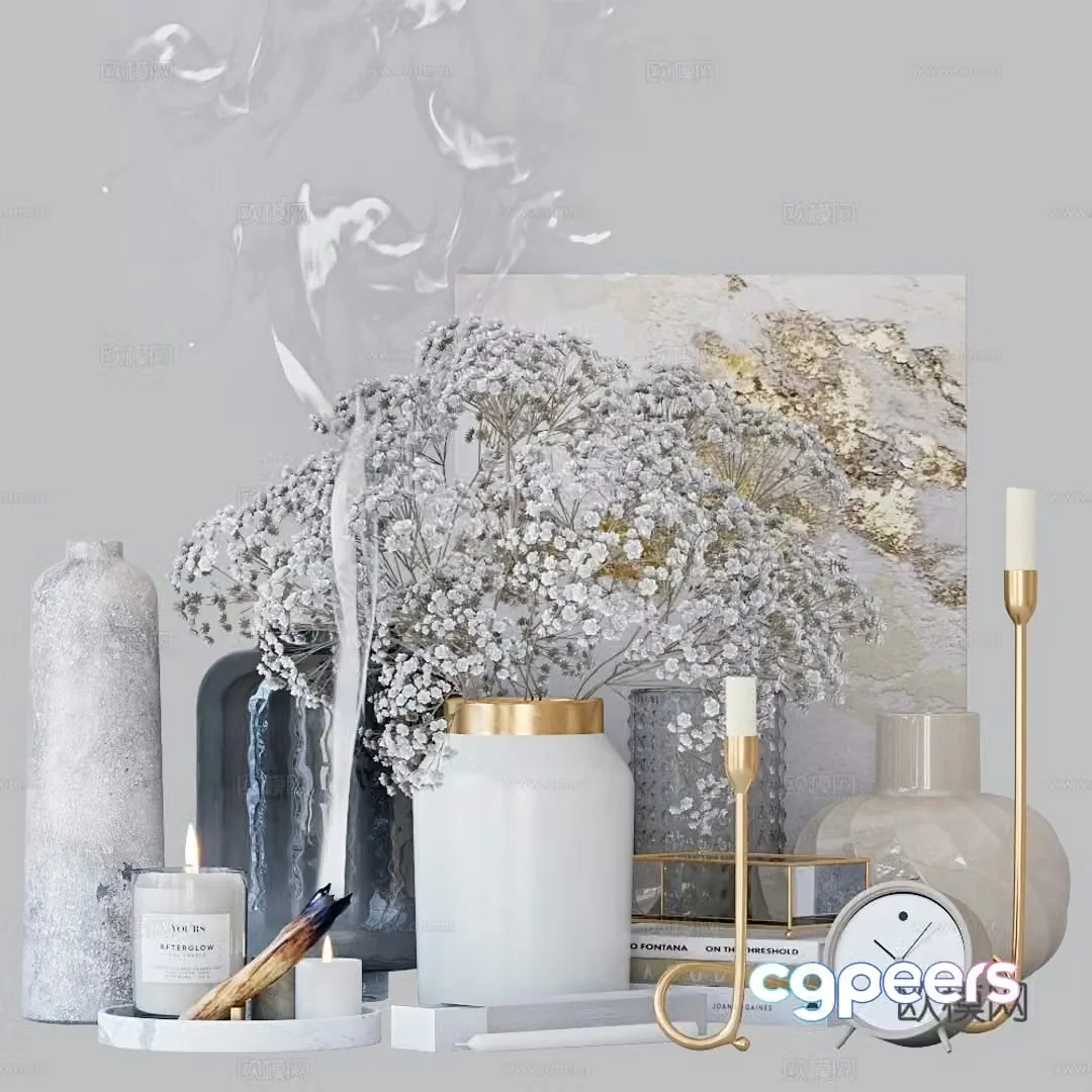 Desktop decorations floral arrangements ceramic jars candlesticks 3D model
