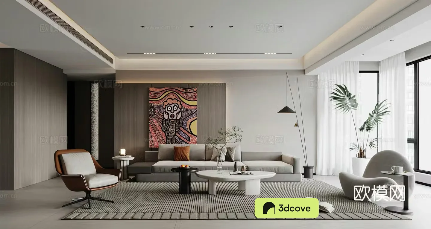 Modern living room Combination sofa Leisure chair Floor lamp Single chair Side table Angle table
