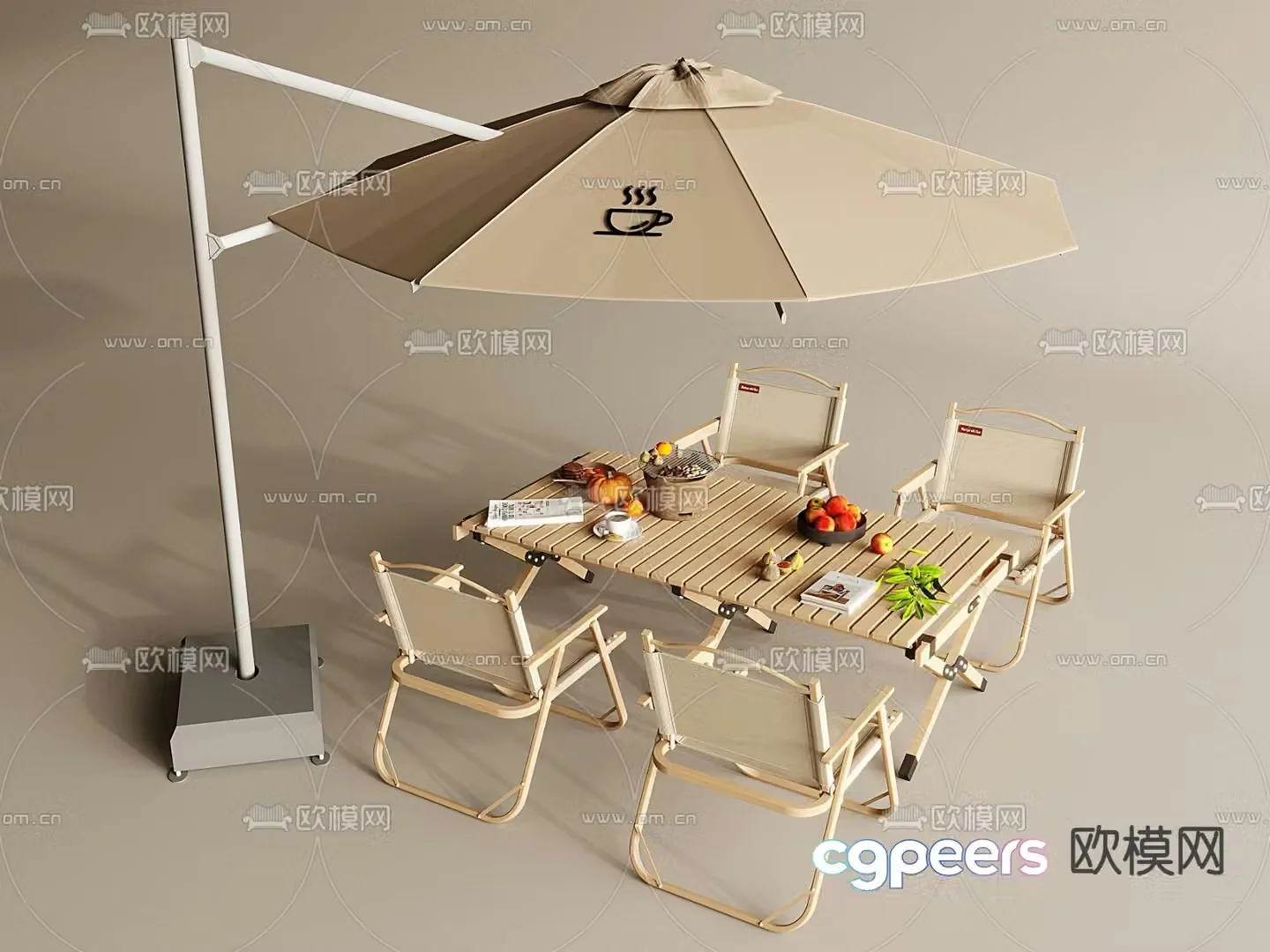 Outdoor tables and chairs camping tables and chairs parasol 3D model
