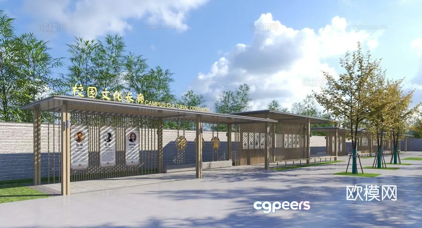 New Chinese style gallery frame Cultural corridor 3D model