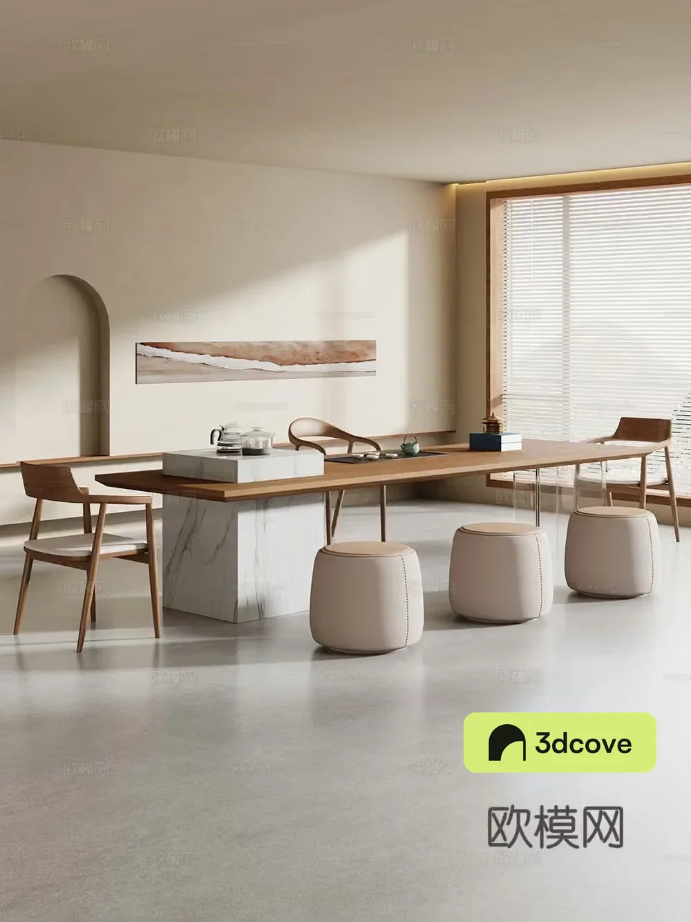 Creamy large plate table tea table and chair combination tea table tea room tea table balcony tea table