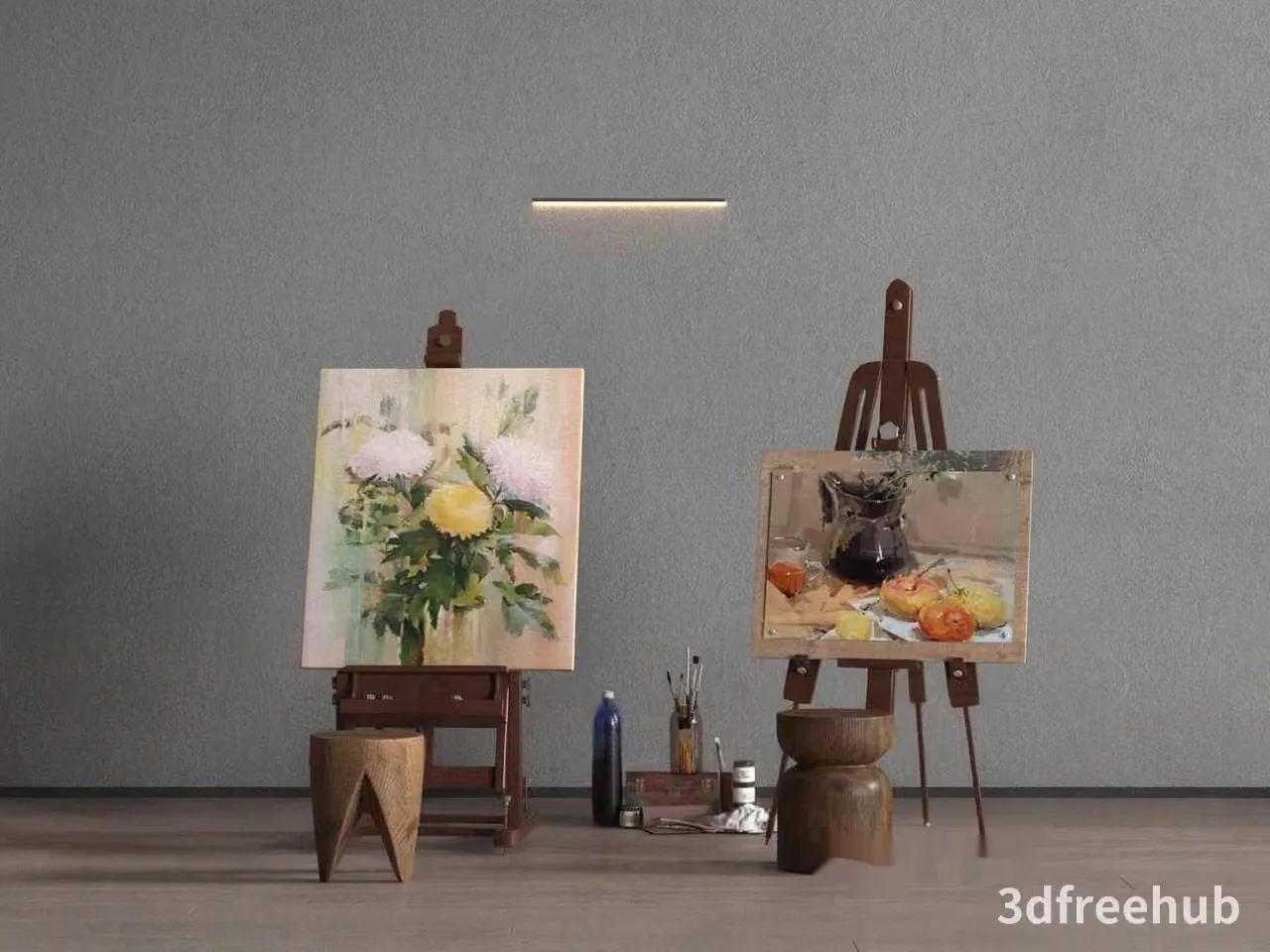 Two Paintings On Easels 3D Model – 21862 – VRAY Render