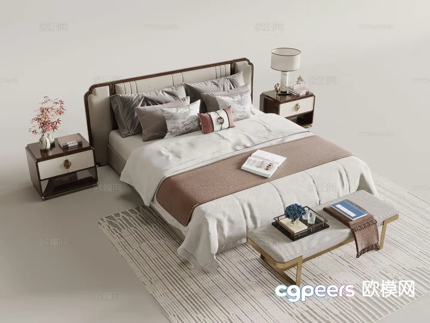 New Chinese style double bed 3d model