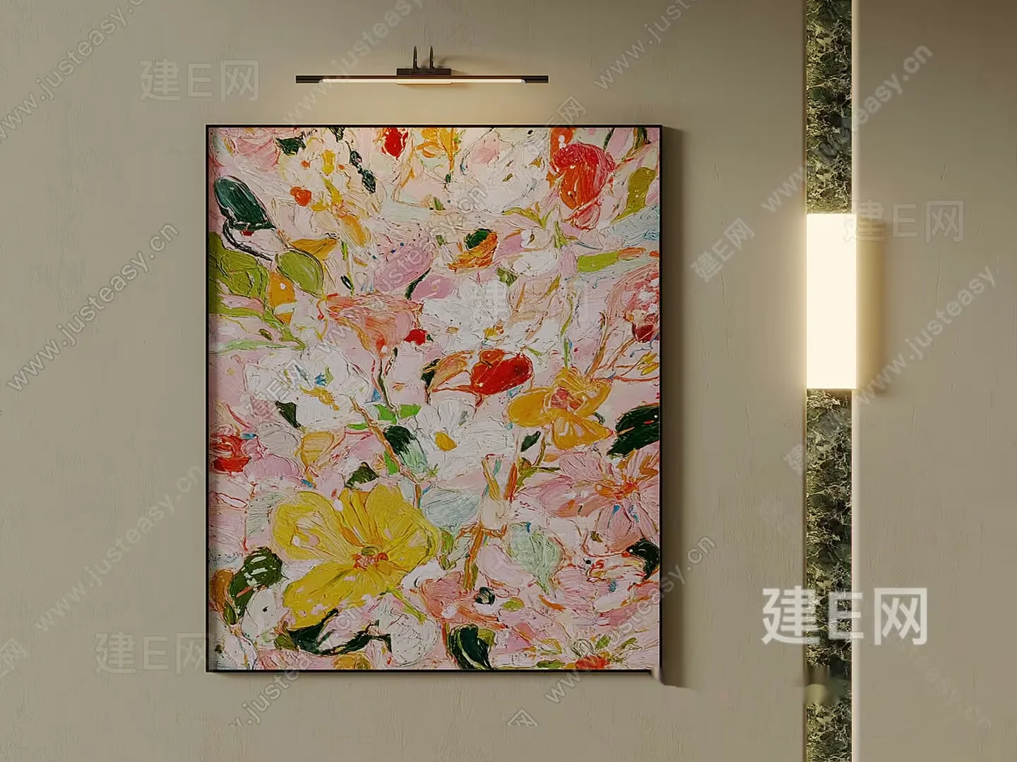 A Modern Abstract Painting Hangs On A Wall Featuring A Vibrant And Colorful Design 3D Model – 4662 – VRAY Render