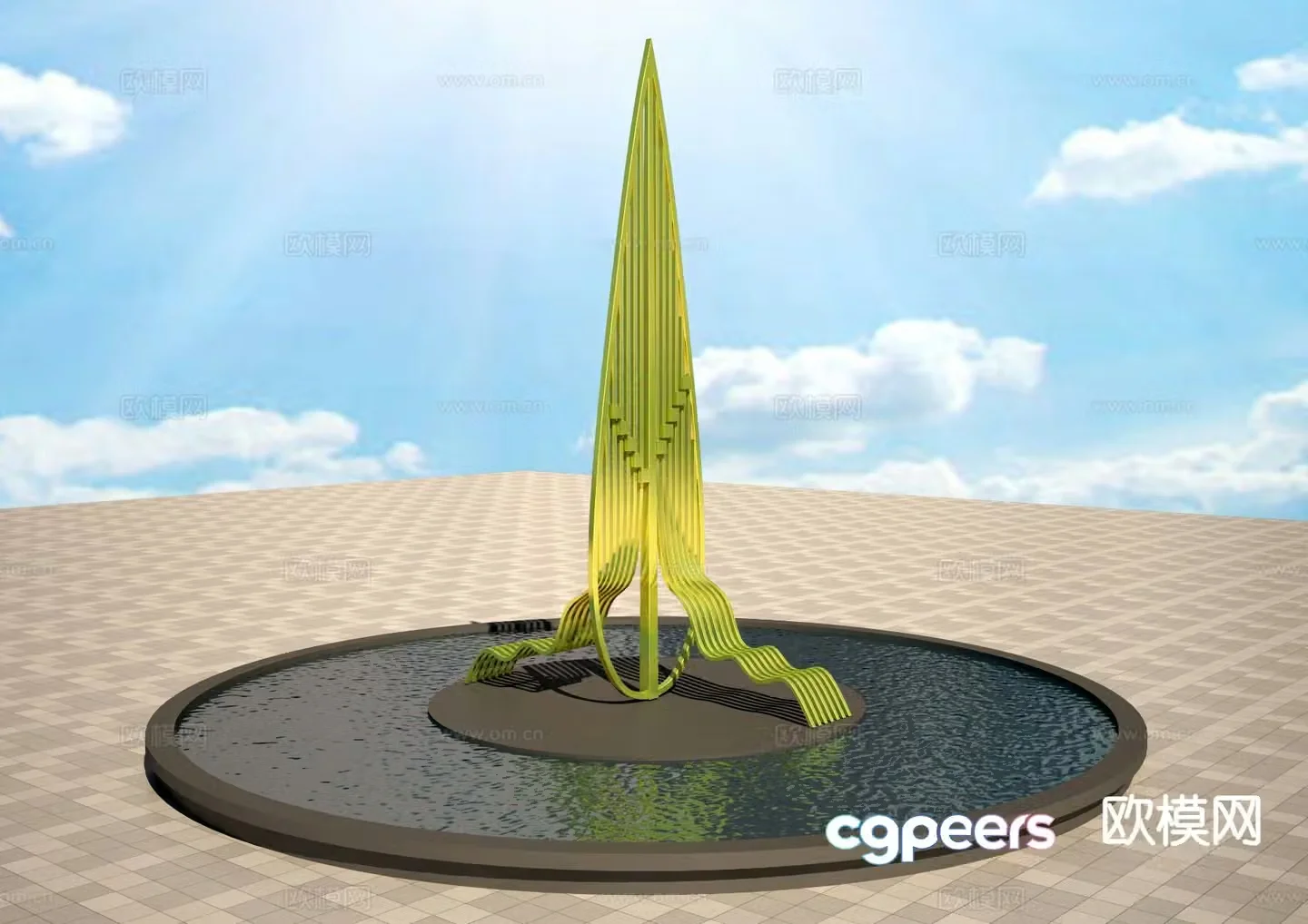 Abstract bamboo leaf sculpture 3d model