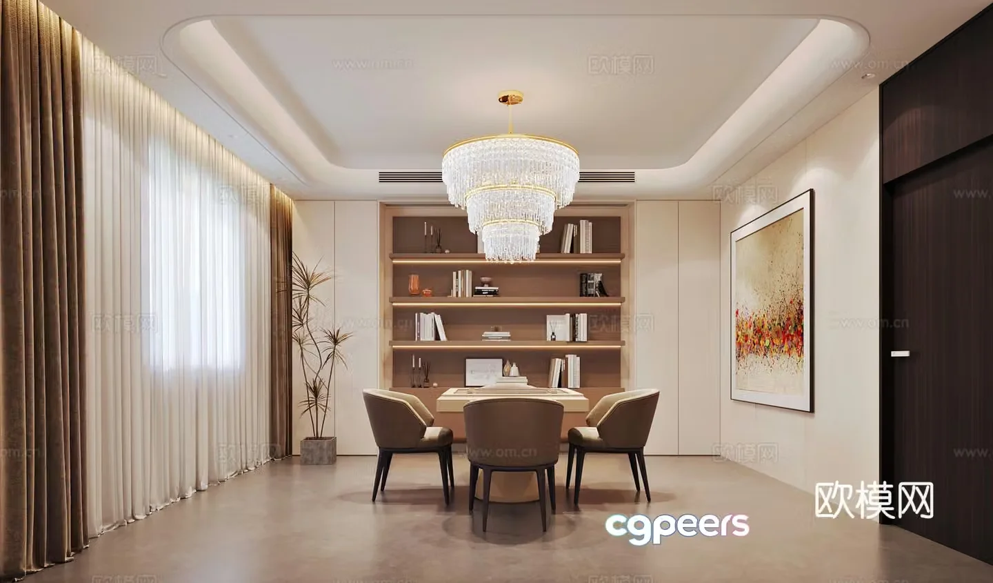 Modern chess and card room Mahjong room 3d model