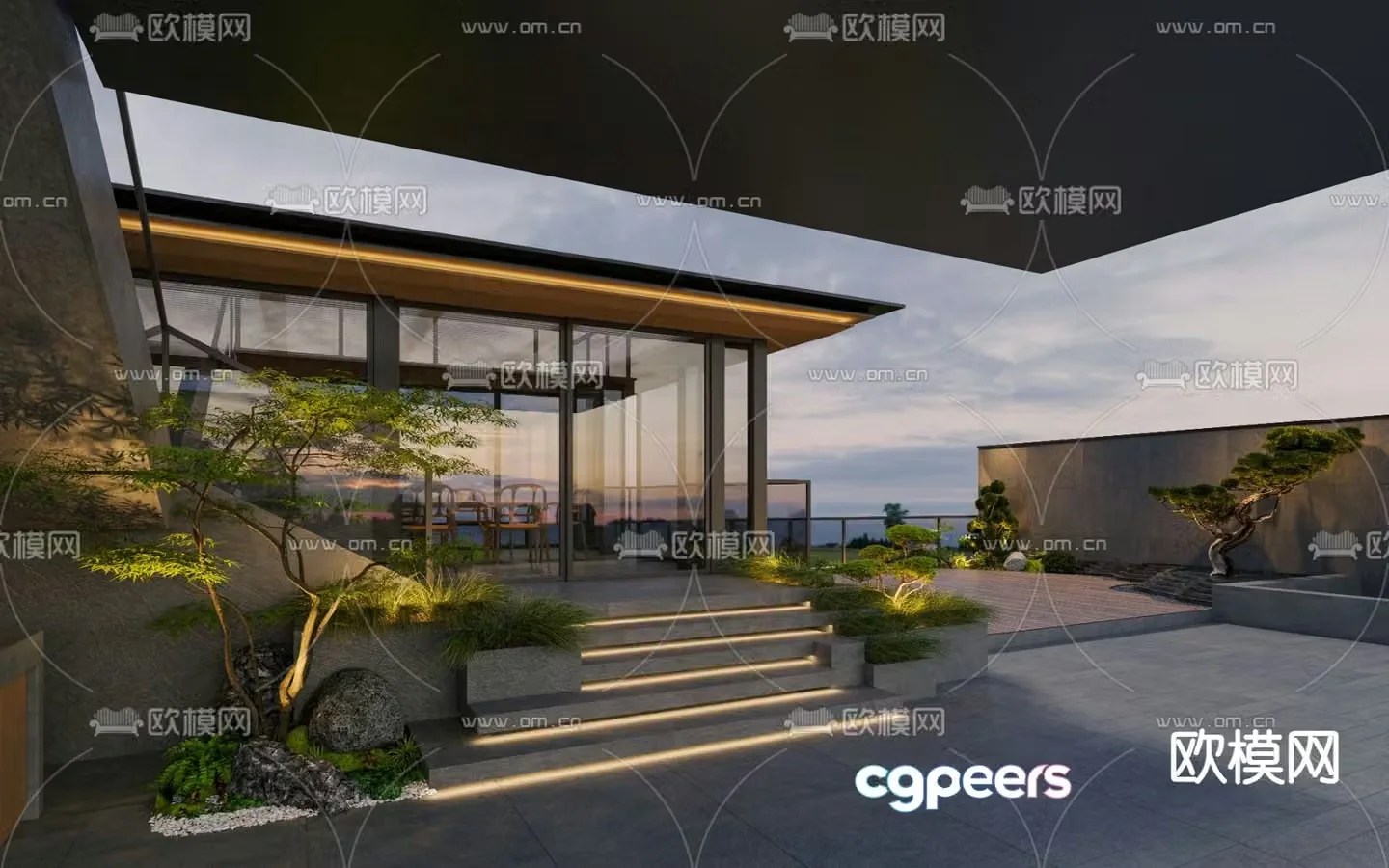 Balcony garden courtyard landscape 3d model