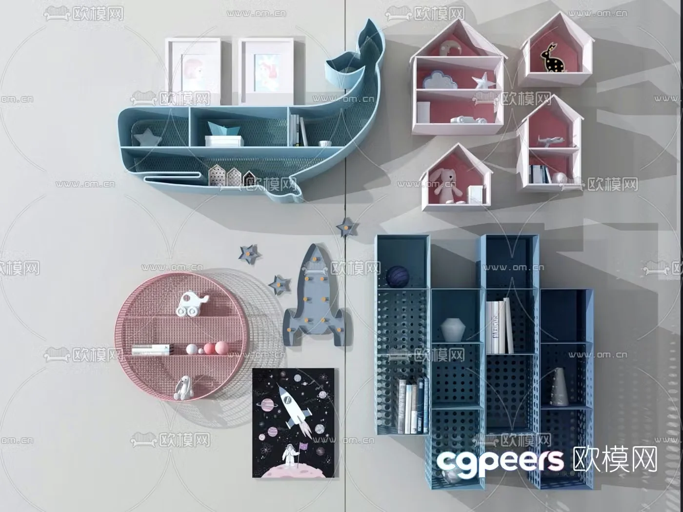 Modern children’s wall decoration shelf 3d model