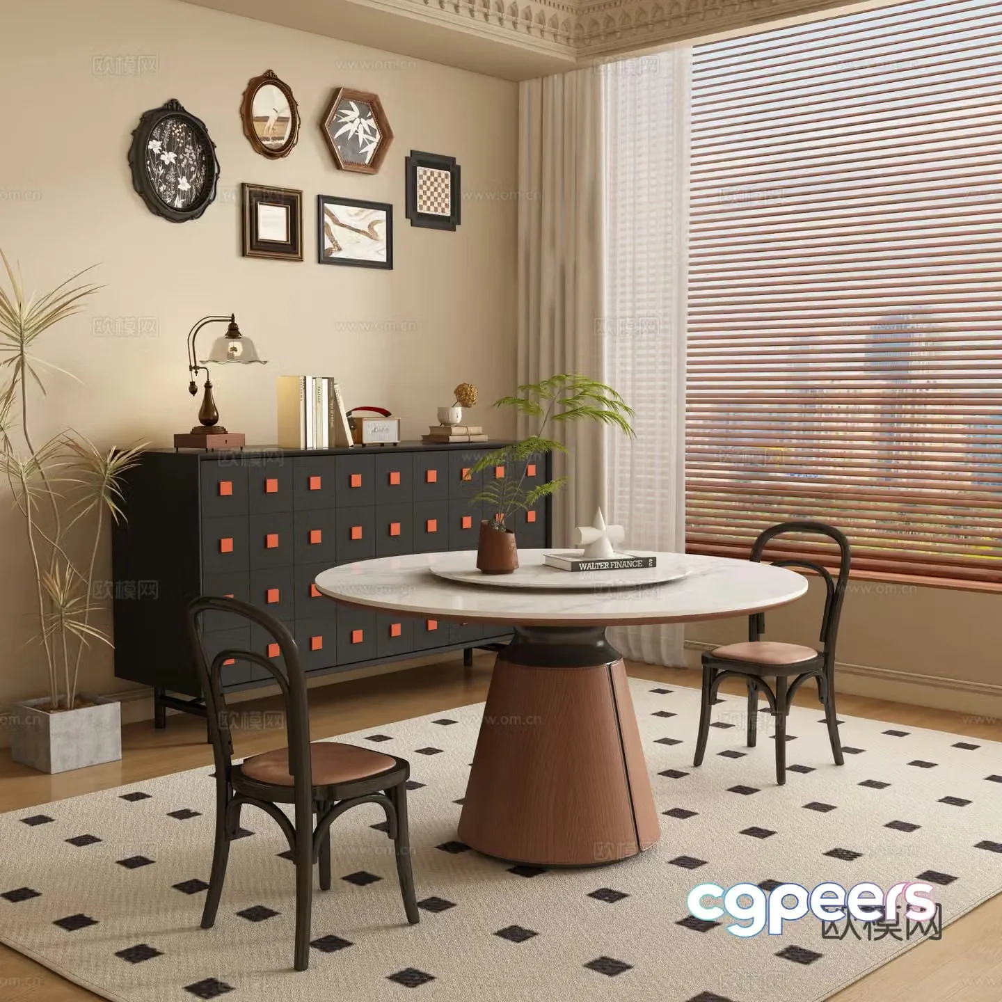 Medieval style dining table and chairs 3d model