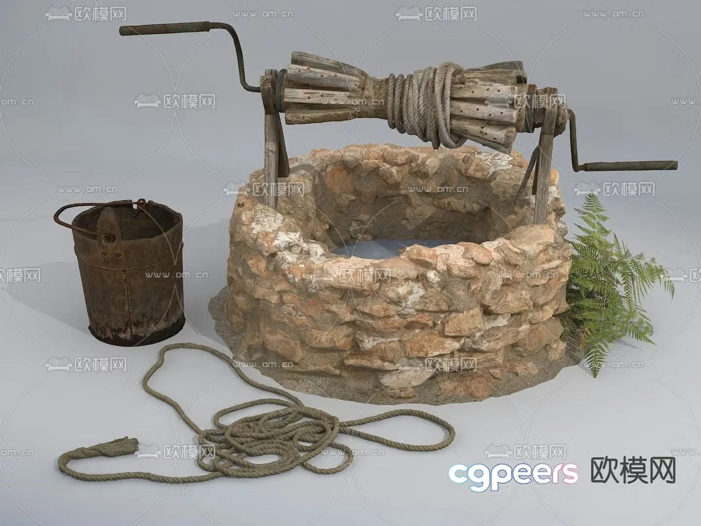Modern water well landscape sketch 3d model