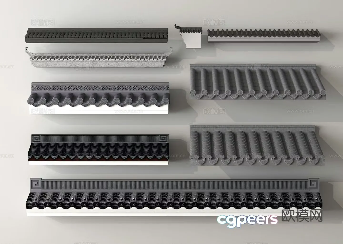 Chinese eaves roof tiles roof ridge 3d model