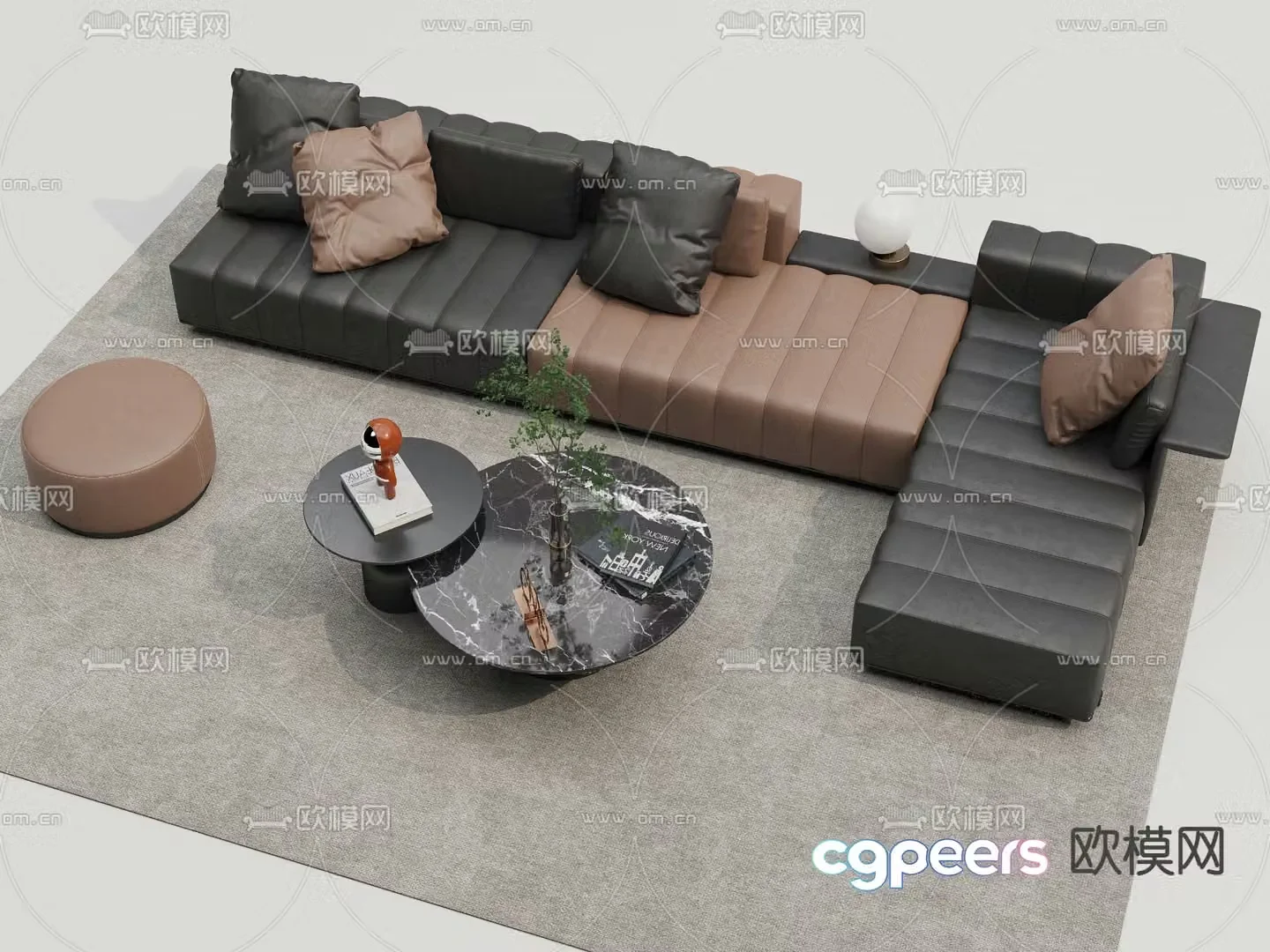 Modern modular sofa leather sofa 3d model