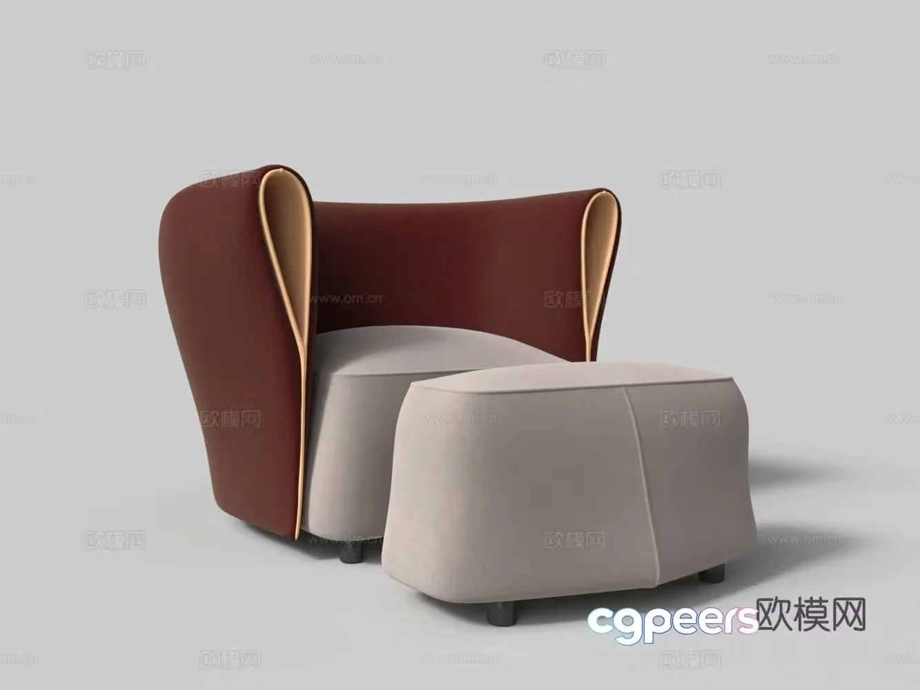 Modern fabric casual single sofa pedal 3D model