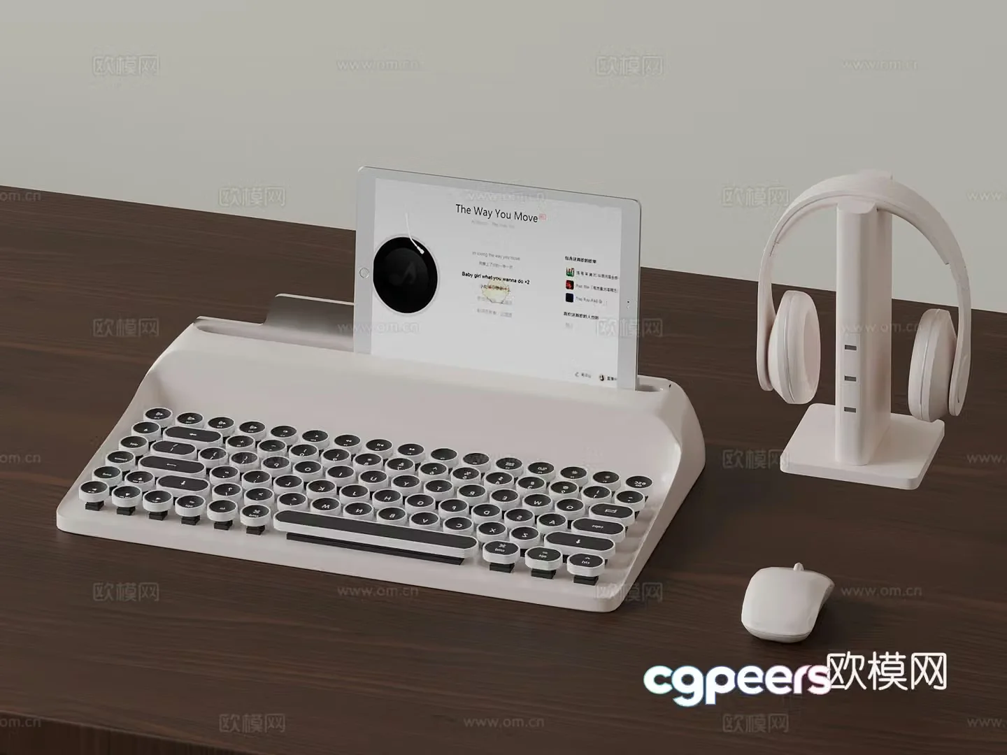 Modern keyboard tablet headset mouse 3d model
