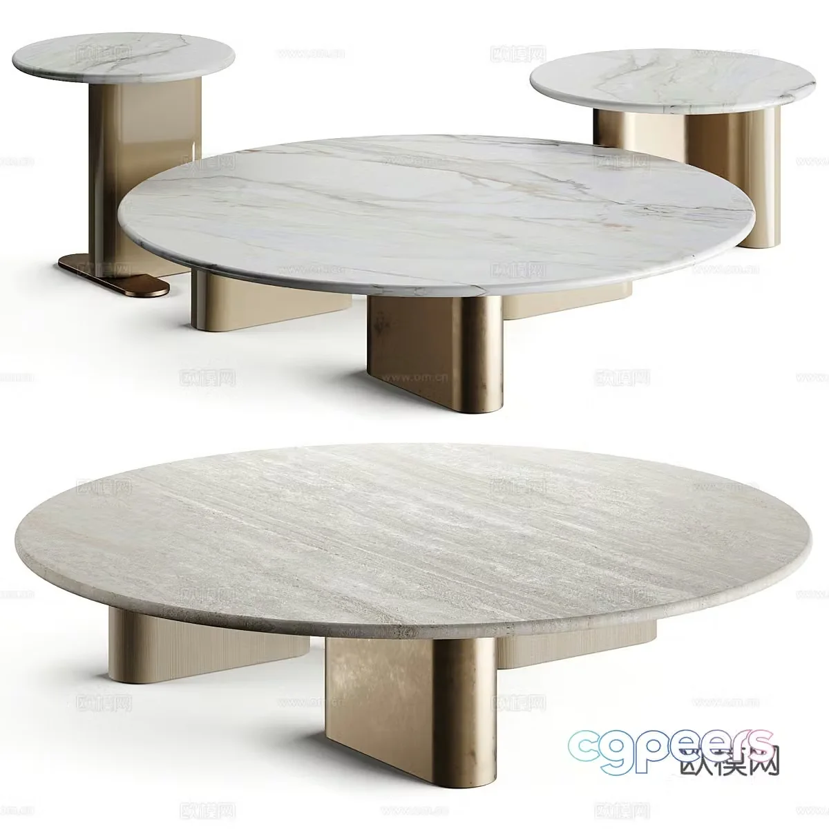 Modern Italian light luxury marble coffee table combination 3D model