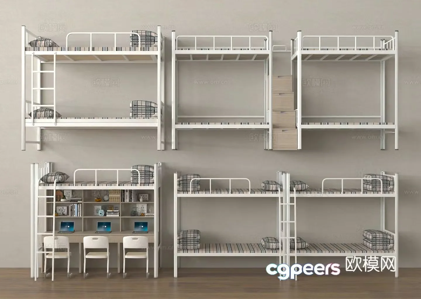 Up and down bed High and low bed Up and down bunk dormitory bed 3D model