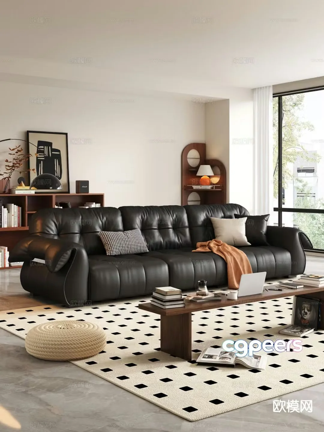 Three seater sofa leather sofa 3d model
