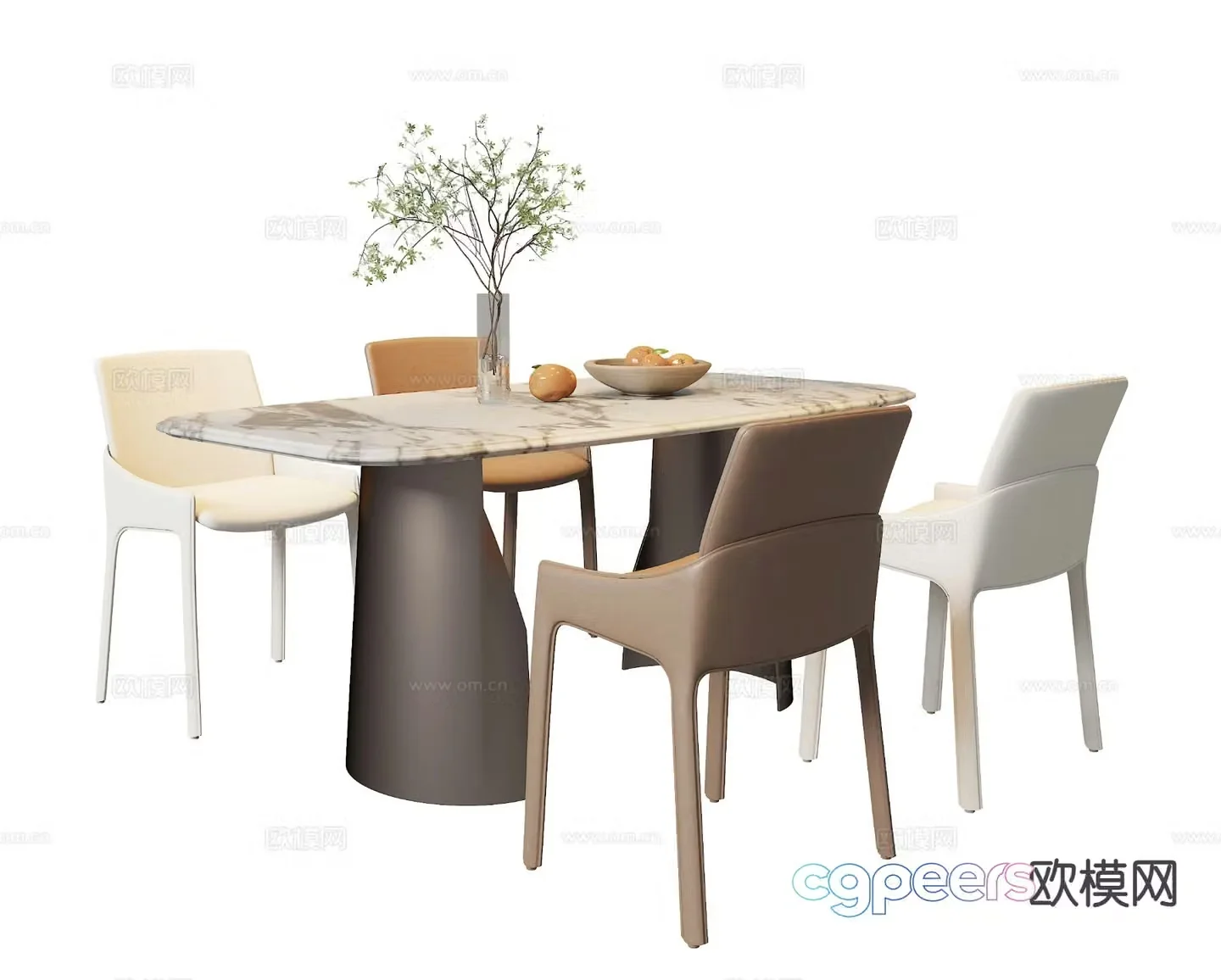 Modern dining table and chairs 3d model